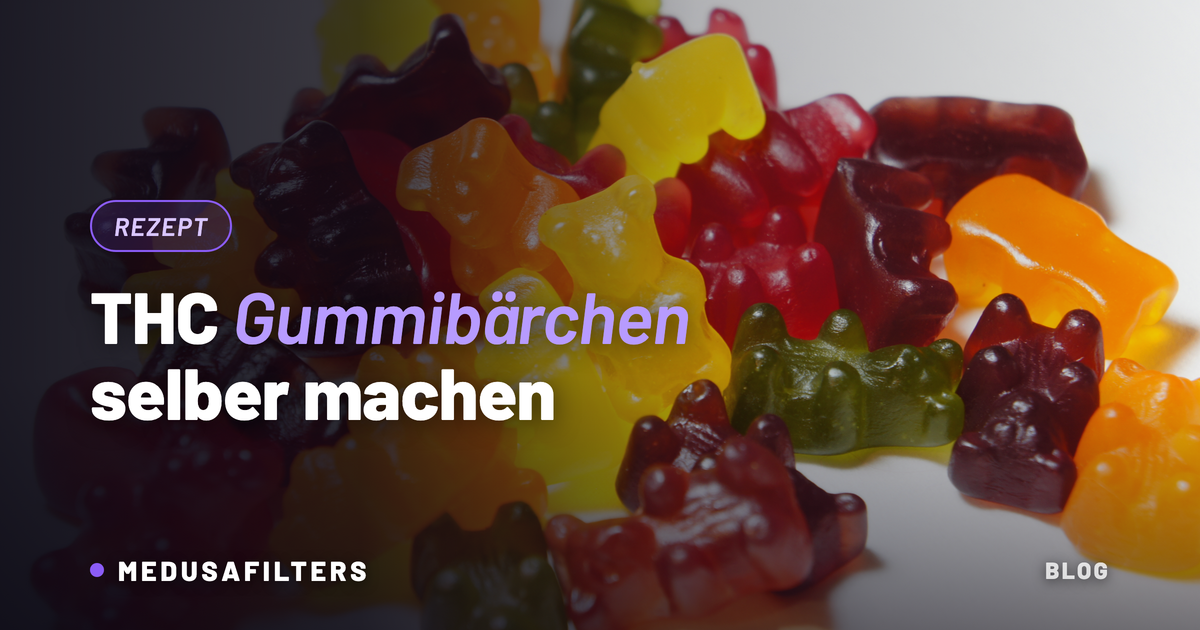 THC Gummibärchen selber machen: bunte Fruchtgummi-Bärchen auf weißem Grund