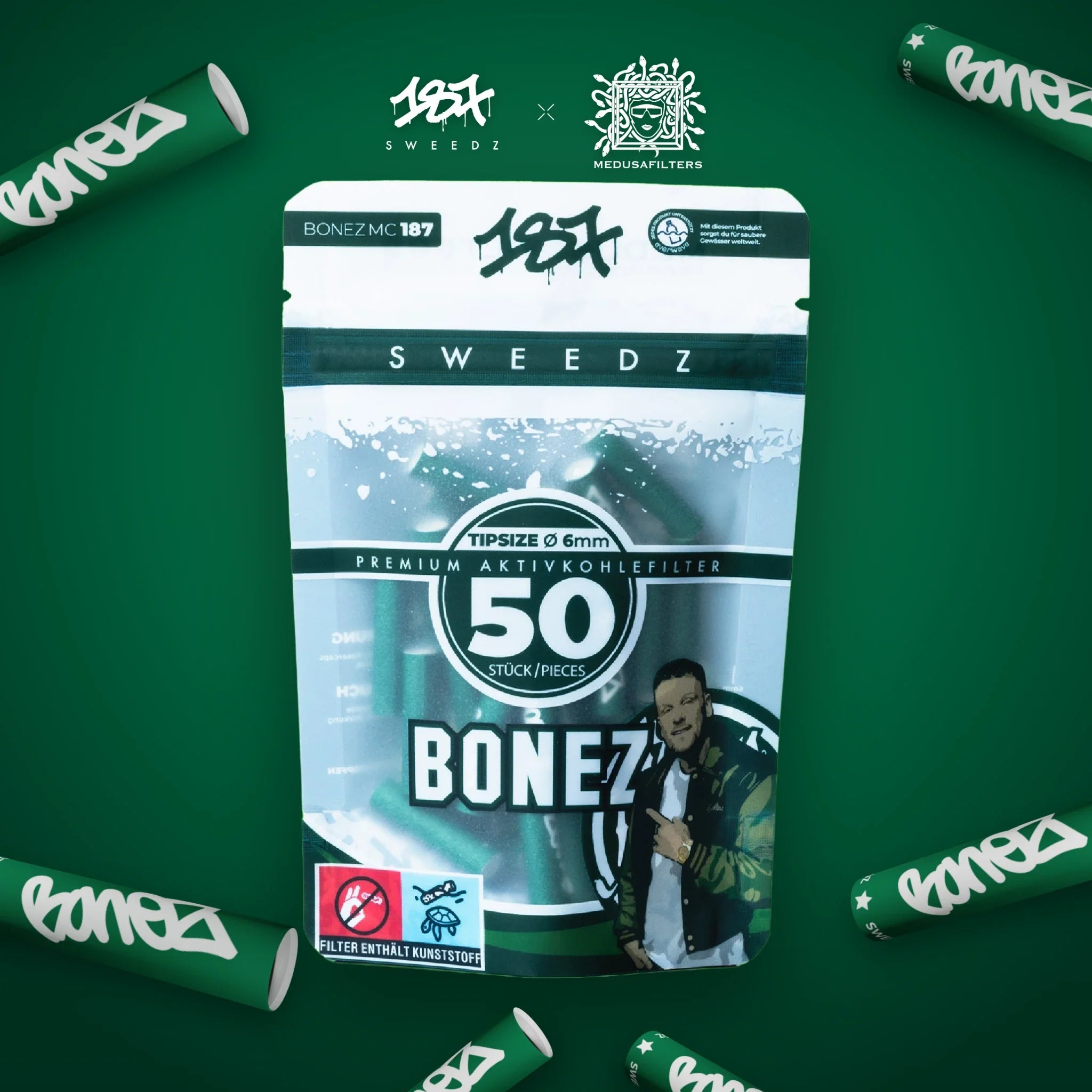 BONEZ MC Edition 50er Packung mit 187 Sweedz Aktivkohlefiltern