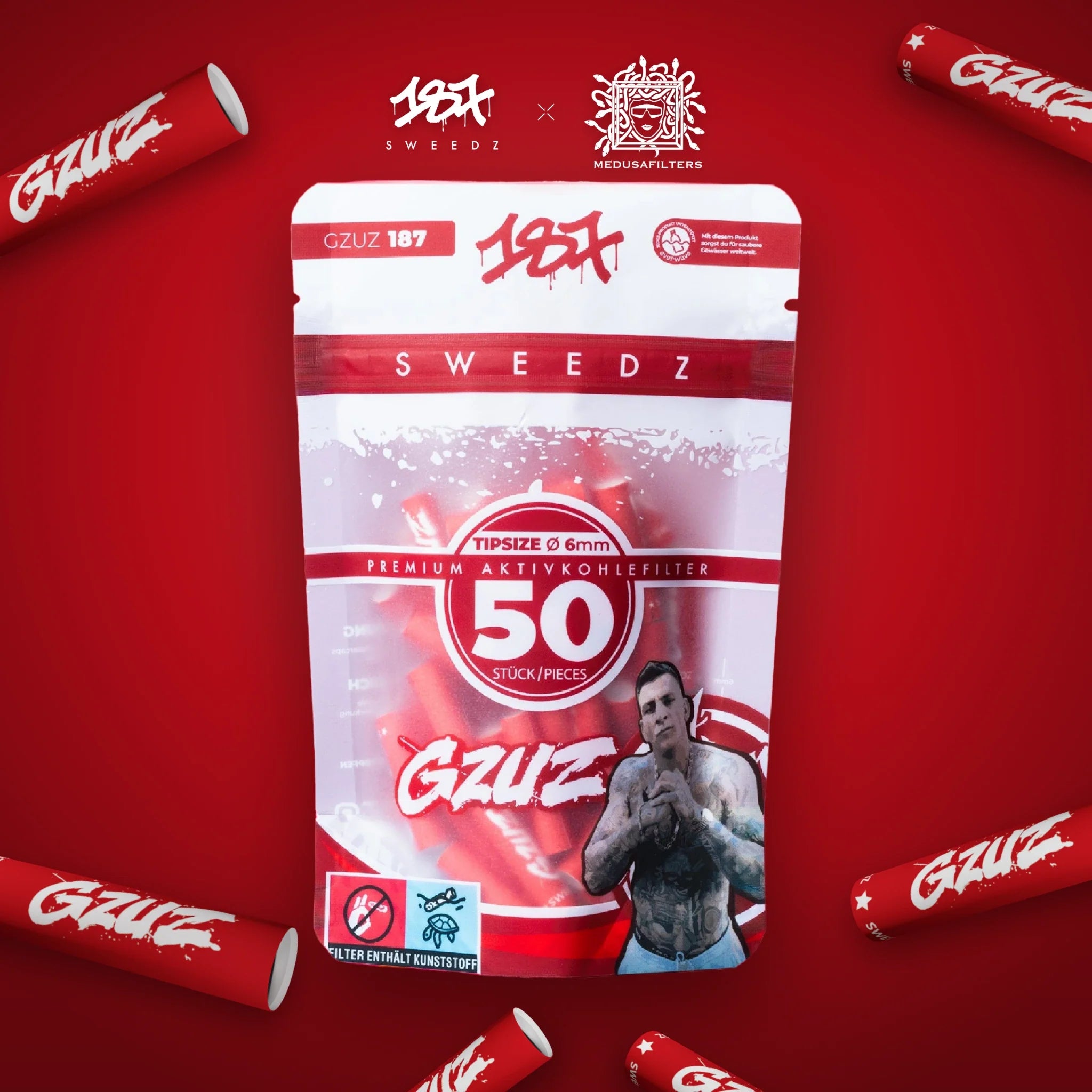 GZUZ Edition 50er Packung mit 187 Sweedz Aktivkohlefiltern