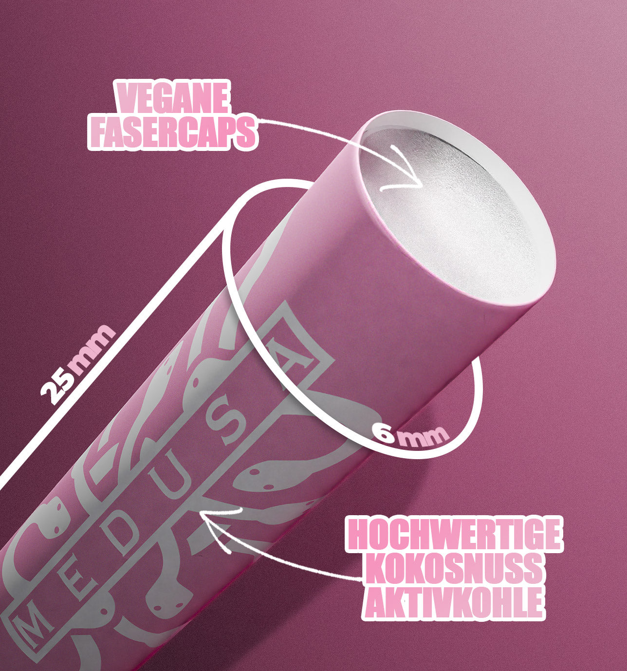 Medusafilters Premium Aktivkohlefilter mit Kokosnuss-Aktivkohle und veganen Fasercaps ROSÉ Edition Tip Size 6 mm