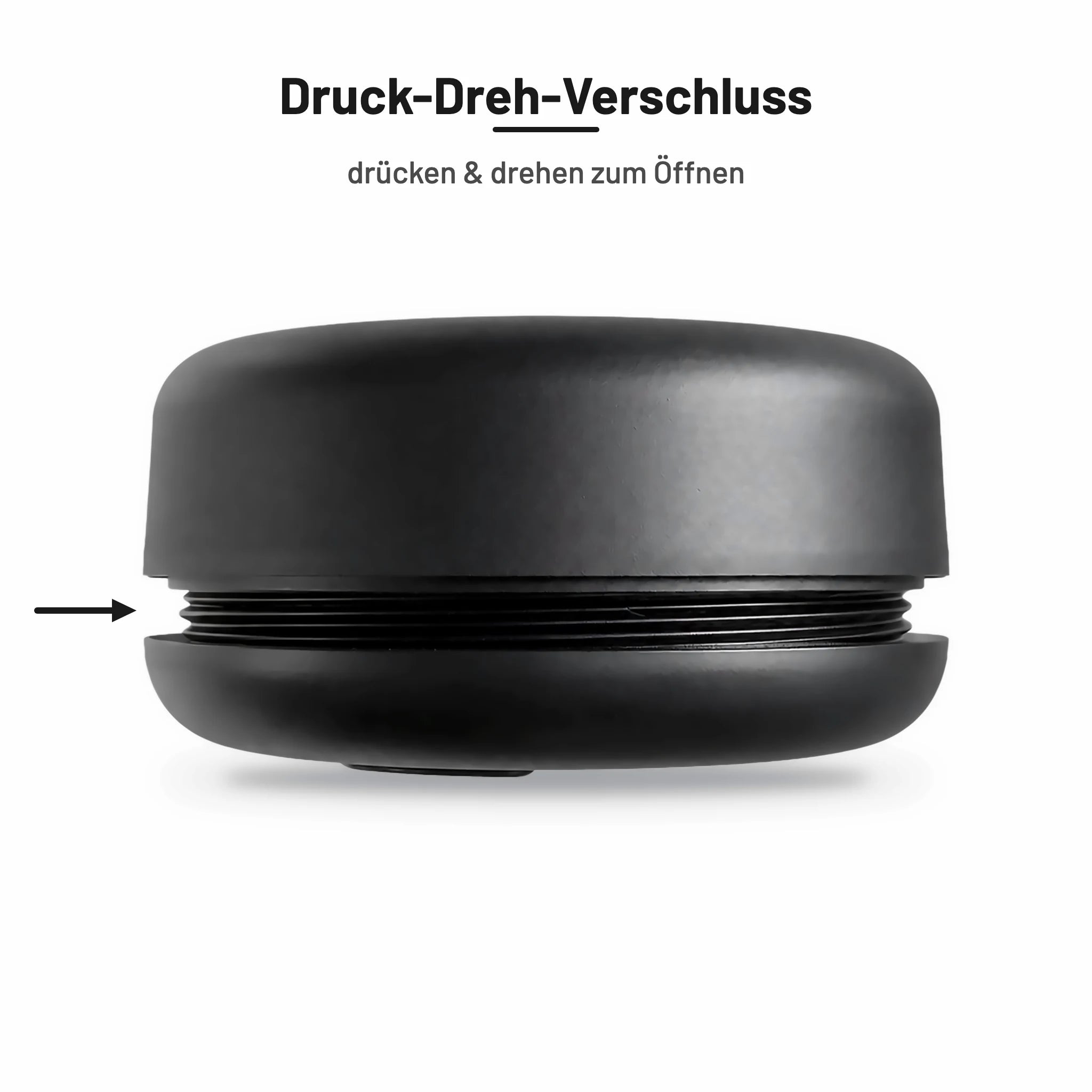 Green Pocket Black – Druck-Dreh-Verschluss, drücken und drehen zum Öffnen