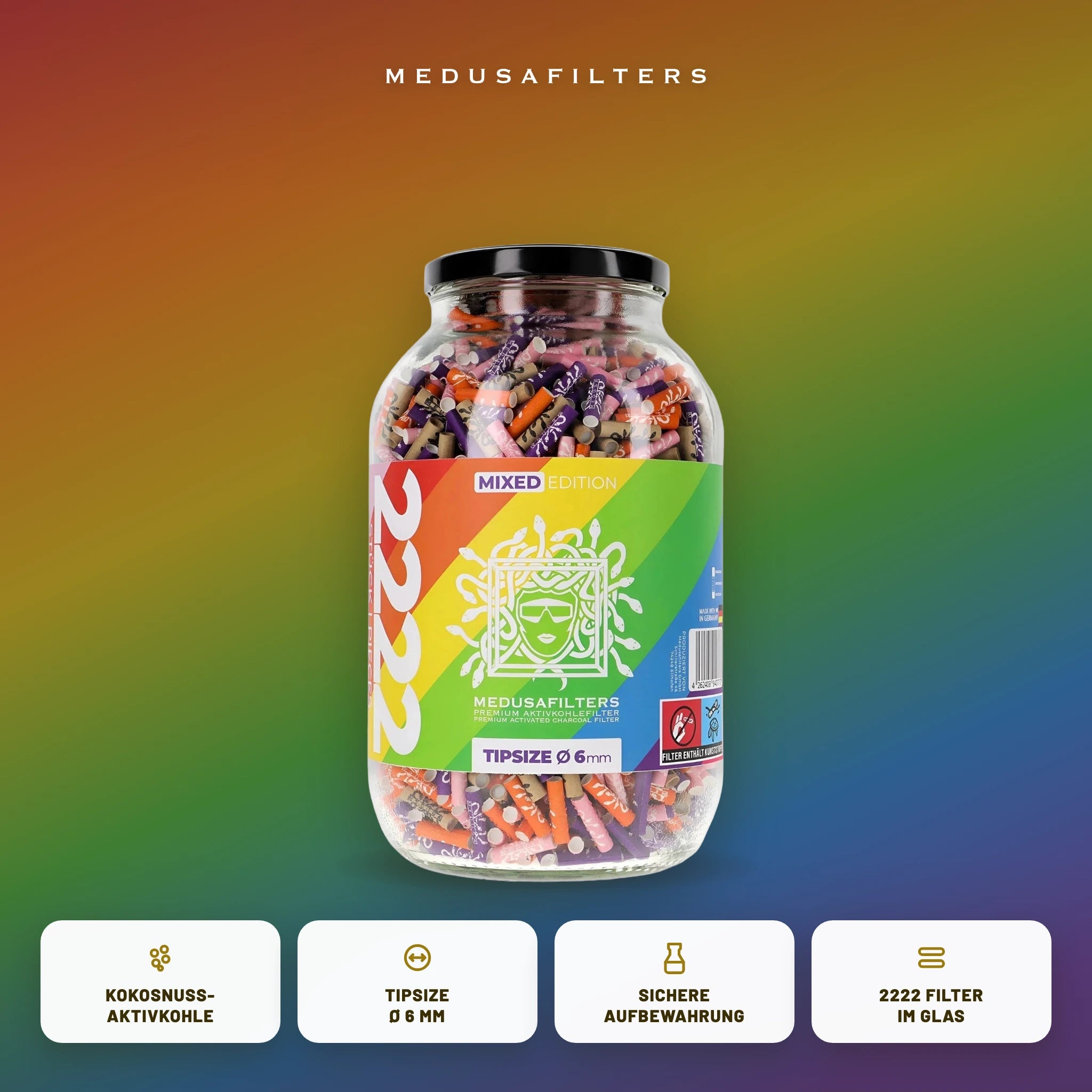 Medusafilters Aktivkohlefilter 6 mm im Glas – 2222 Filter MIXED – Vorteile