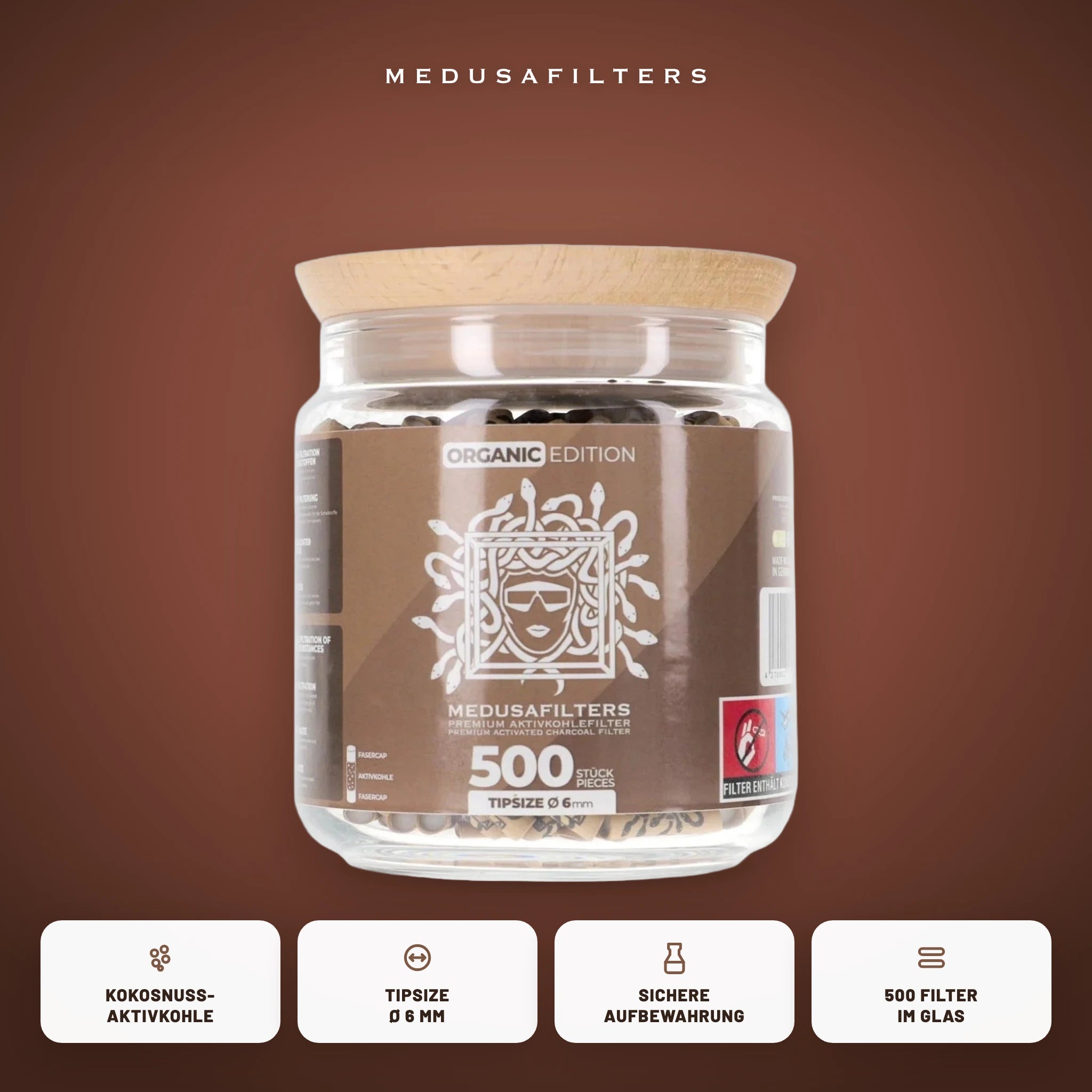 Medusafilters Aktivkohlefilter 6 mm im Glas – 500 Filter ORGANIC – Vorteile