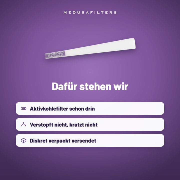 Dafür stehen wir: Pre-Rolled Cone VIOLET. Aktivkohlefilter schon drin, verstopft nicht, kratzt nicht, diskret verpackt versendet