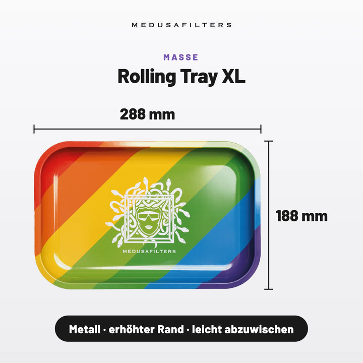 Maße Rolling Tray XL in MIXED: 288 × 188 mm, Metall mit erhöhtem Rand, leicht abzuwischen