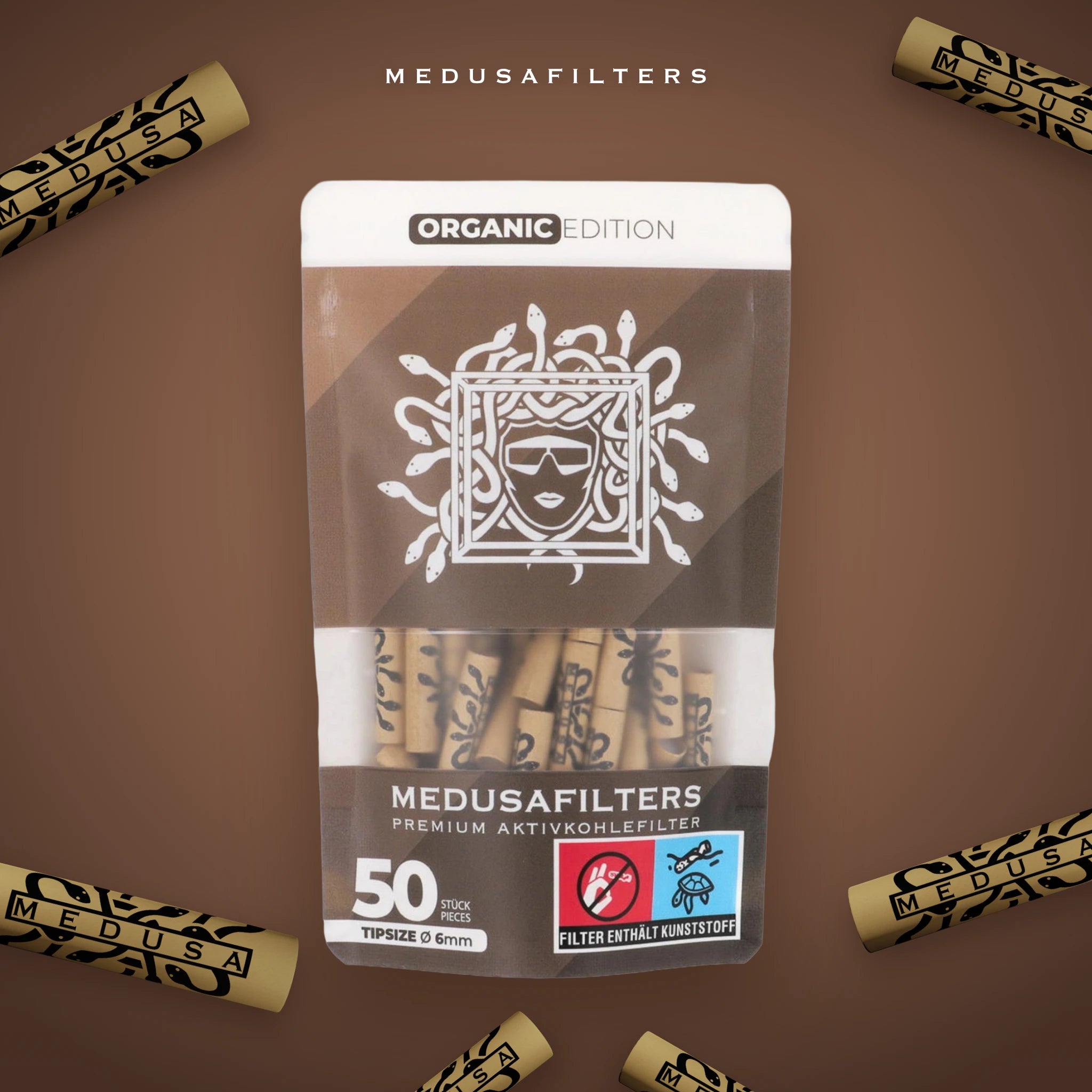 Medusafilters ORGANIC Edition 50er Packung mit Aktivkohlefiltern