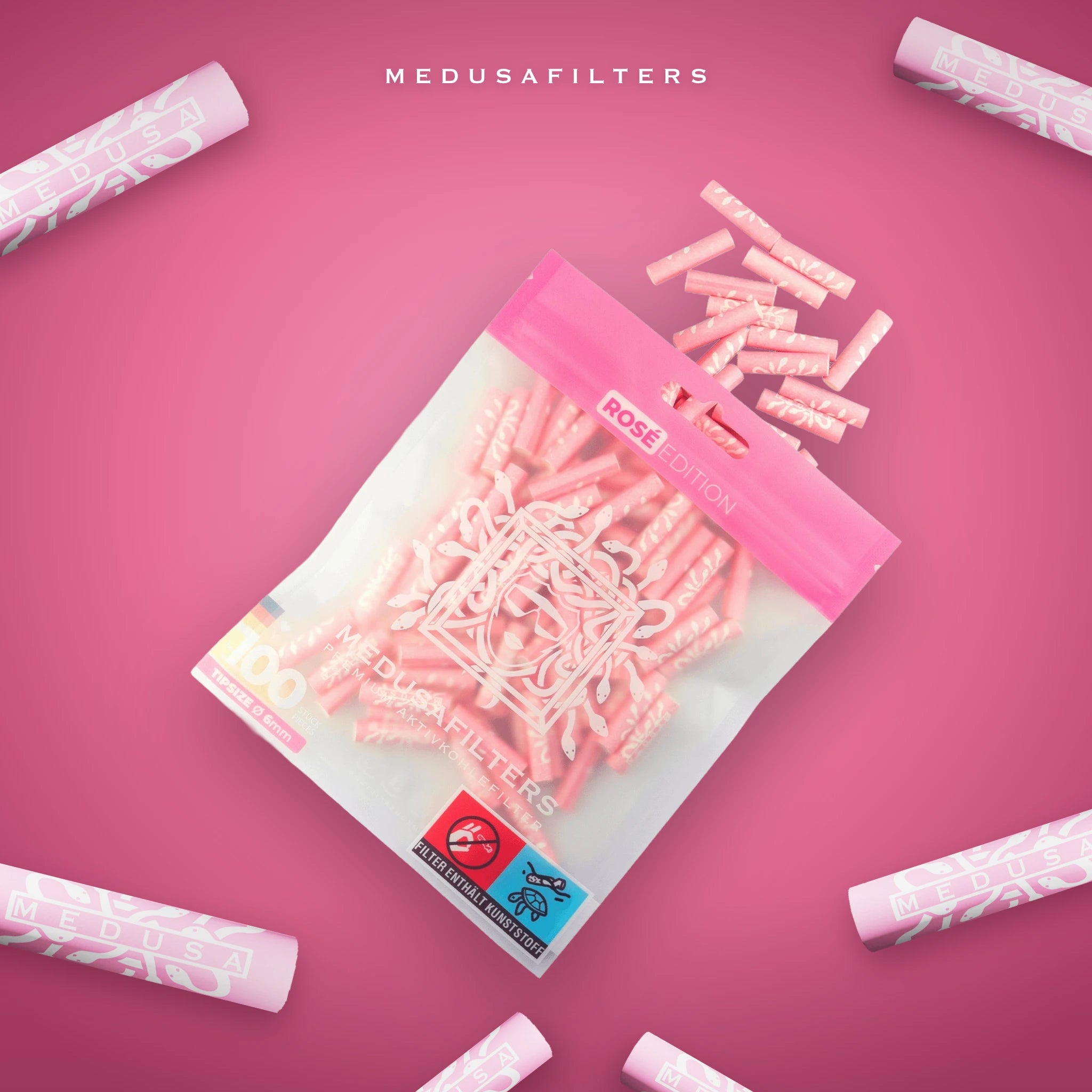 Medusafilters ROSÉ Edition 100er Packung mit Aktivkohlefiltern