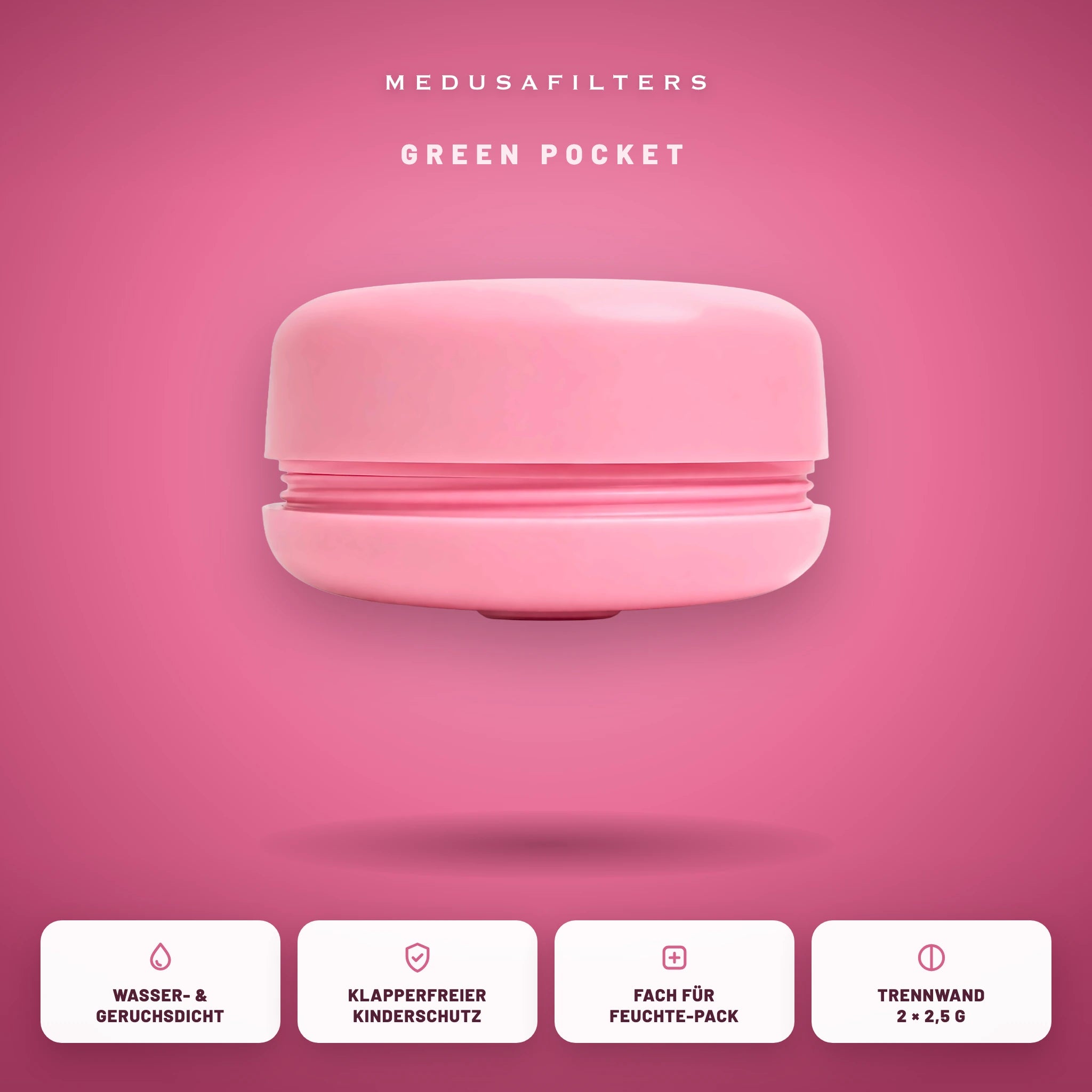 Green Pocket Rosé: wasser- & geruchsdicht, kindersicherer Verschluss, Feuchte-Pack-Fach, Trennwand