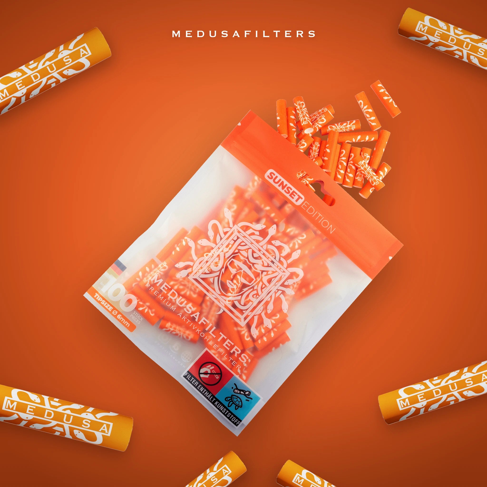 Medusafilters SUNSET Edition 100er Packung mit Aktivkohlefiltern