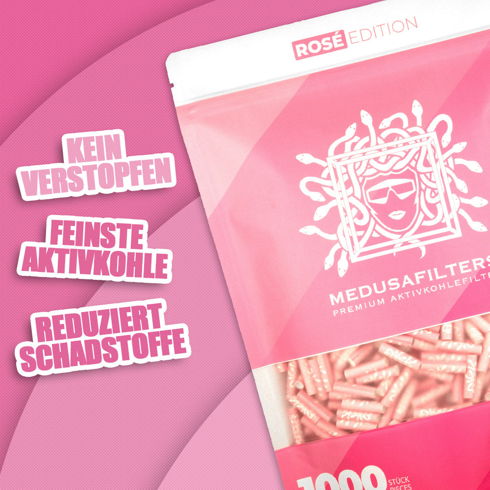 1000er Packung ROSÉ Edition - Medusafilters, kein Verstopfen, feinste Aktivkohle, reduziert Schadstoffe