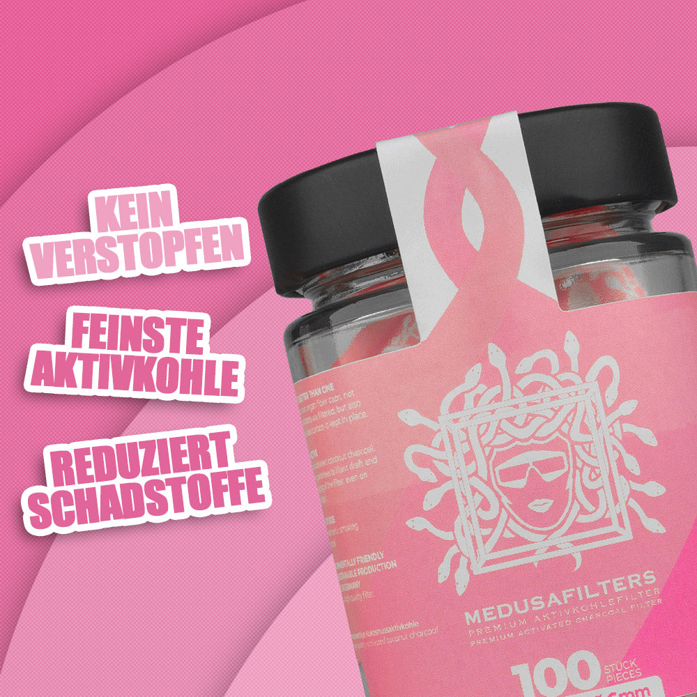 100er Glas ROSÉ Edition - Medusafilters, kein Verstopfen, feinste Aktivkohle, reduziert Schadstoffe