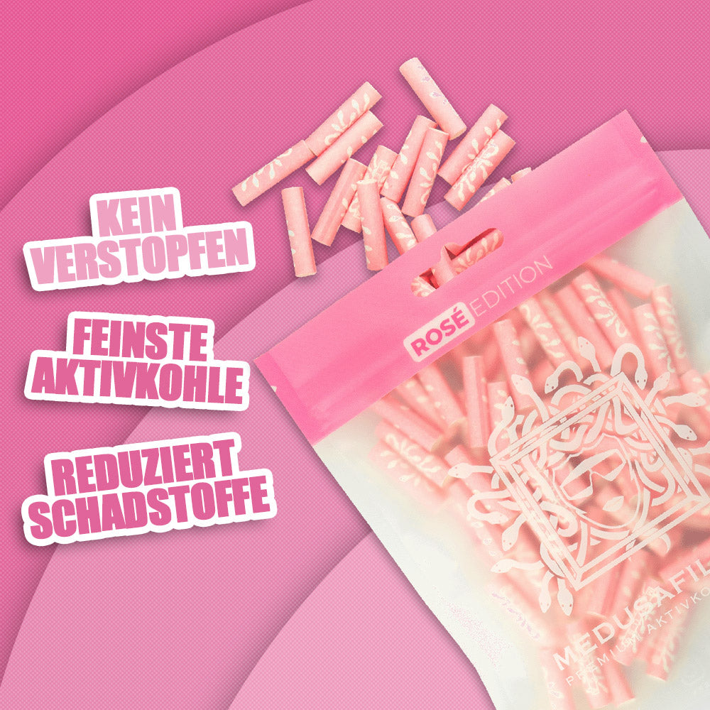 100er Packung ROSÉ Edition - Medusafilters, kein Verstopfen, feinste Aktivkohle, reduziert Schadstoffe