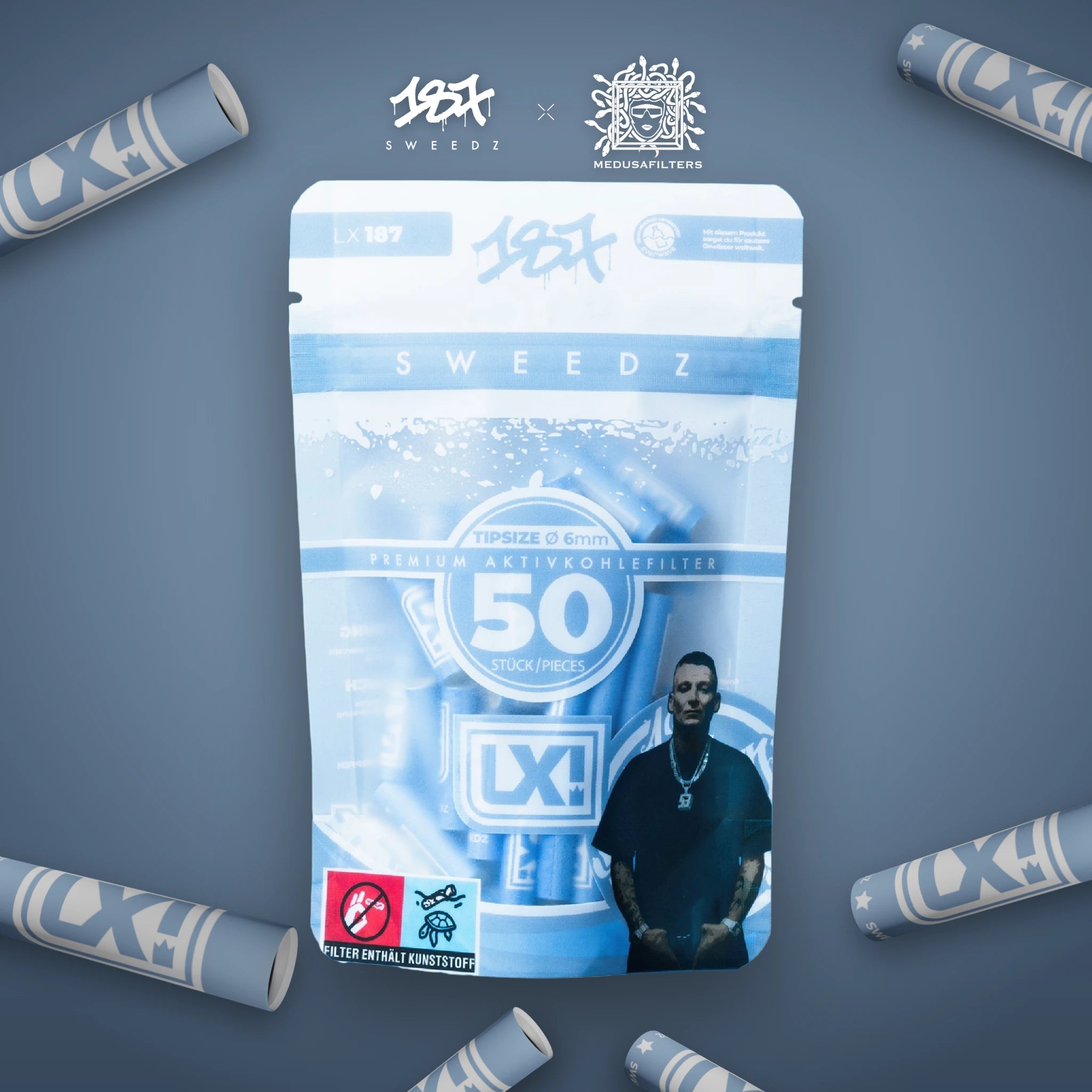 LX Edition 50er Packung mit 187 Sweedz Aktivkohlefiltern