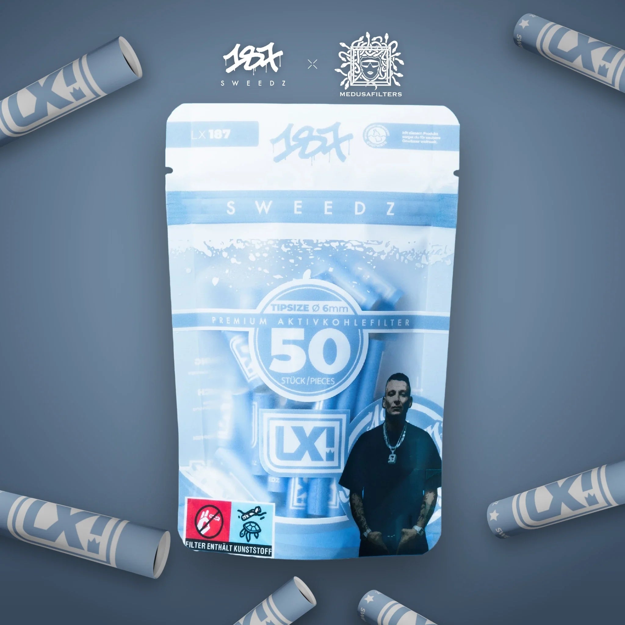 LX Edition 50er Packung mit 187 Sweedz Aktivkohlefiltern