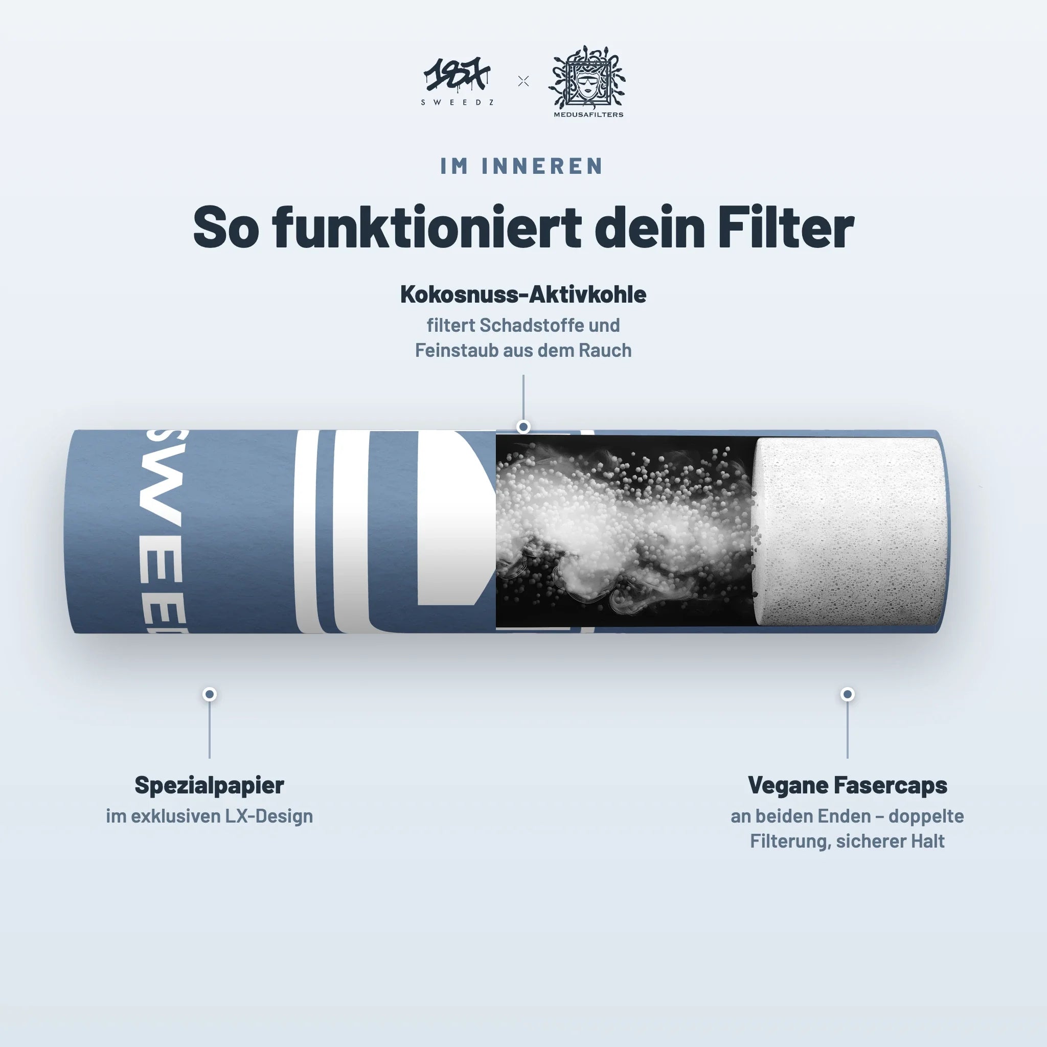 So funktioniert der 187 Sweedz Aktivkohlefilter – Querschnitt im LX-Design
