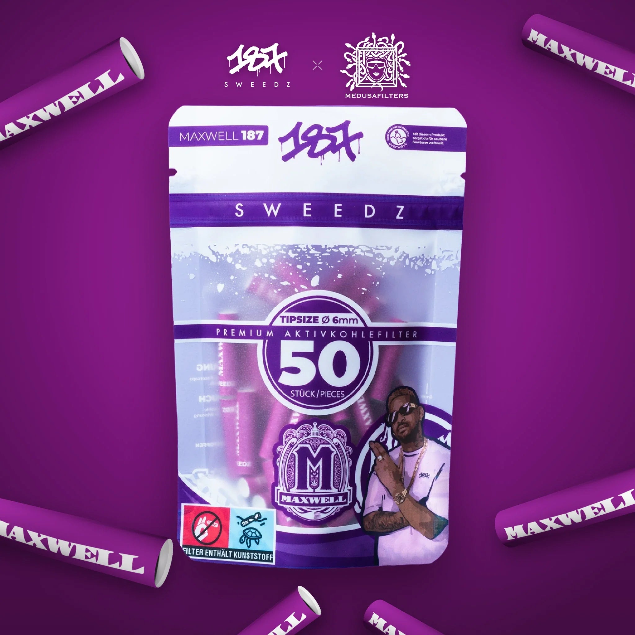 MAXWELL Edition 50er Packung mit 187 Sweedz Aktivkohlefiltern