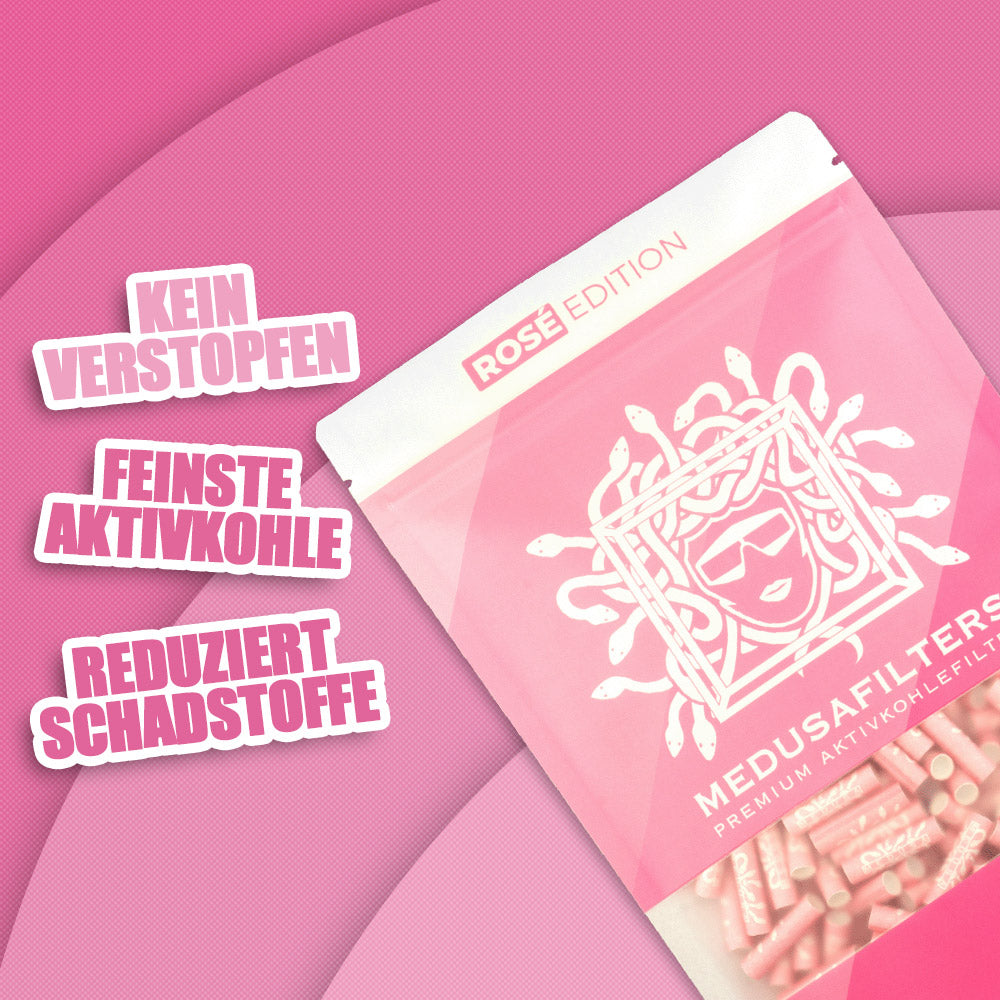 250er Packung ROSÉ Edition - Medusafilters, kein Verstopfen, feinste Aktivkohle, reduziert Schadstoffe