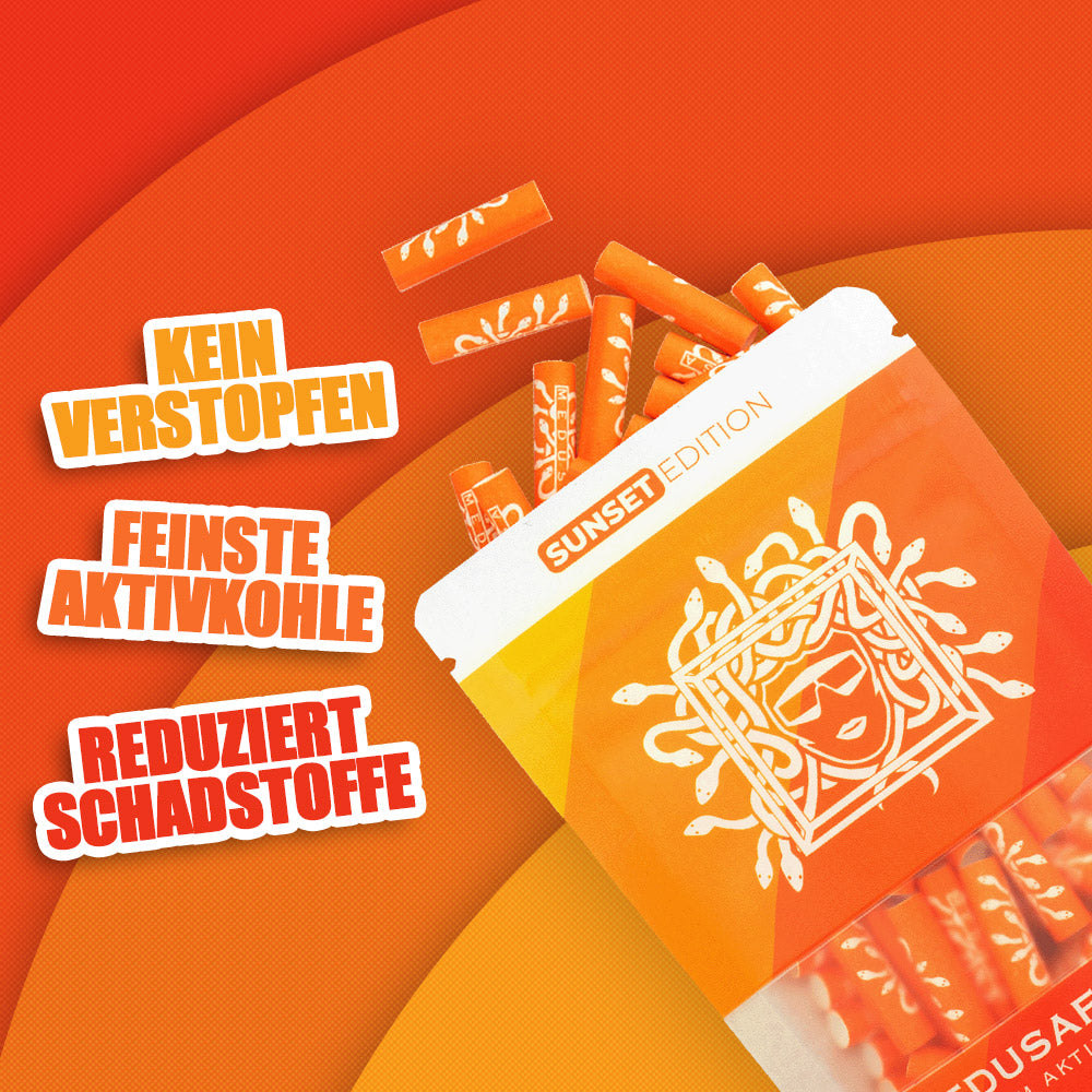 50er Packung SUNSET Edition - Medusafilters, kein Verstopfen, feinste Aktivkohle, reduziert Schadstoffe