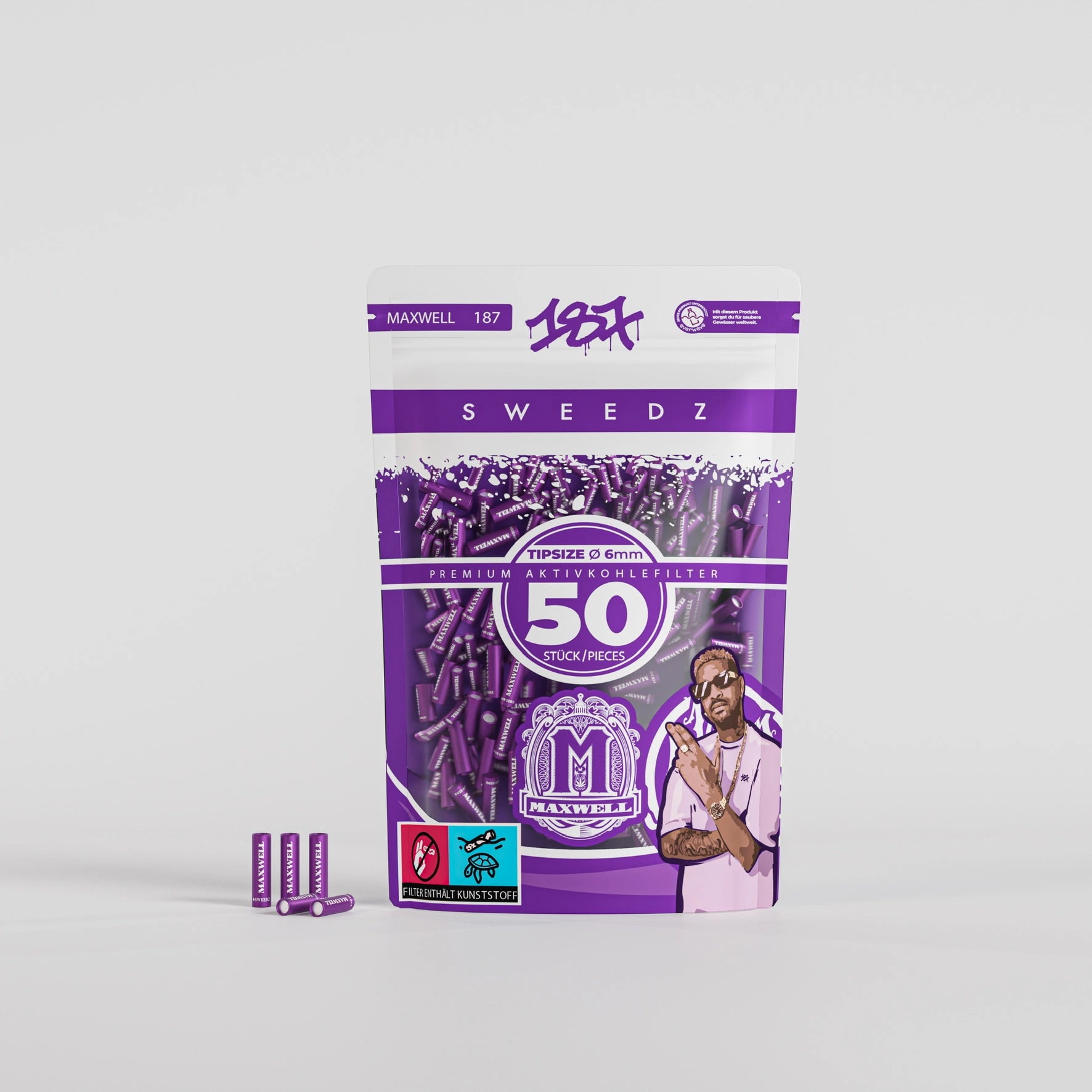 Maxwell – 187 Sweedz Aktivkohlefilter 6mm (50 Stück)