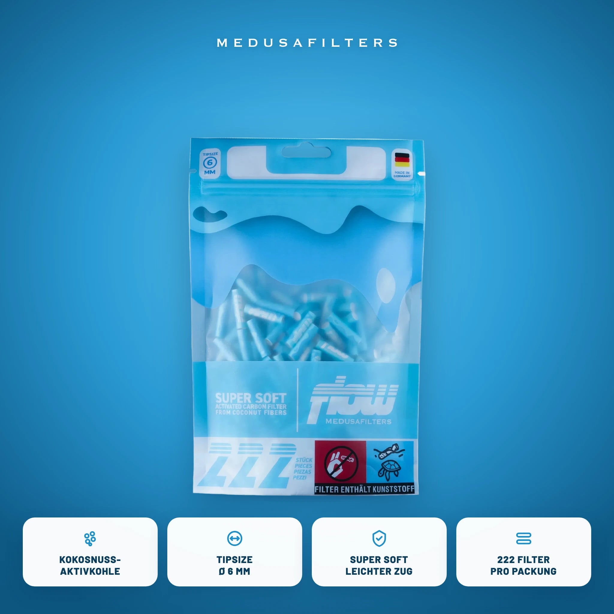 FLOW by Medusafilters Aktivkohlefilter 6 mm – 222 Filter – Vorteile
