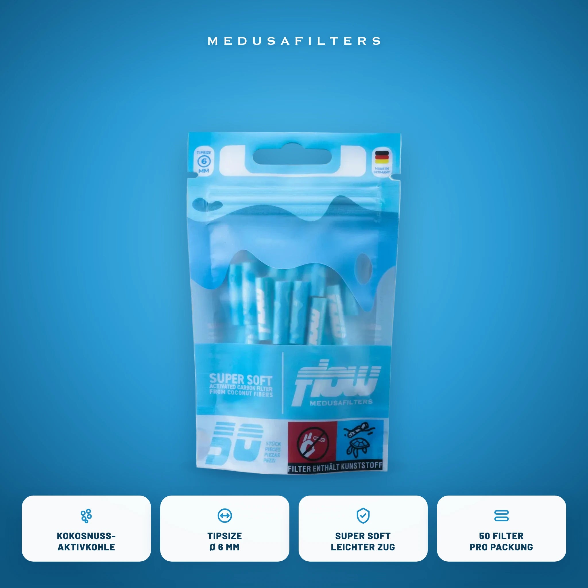 FLOW by Medusafilters Aktivkohlefilter 6 mm – 50 Filter – Vorteile
