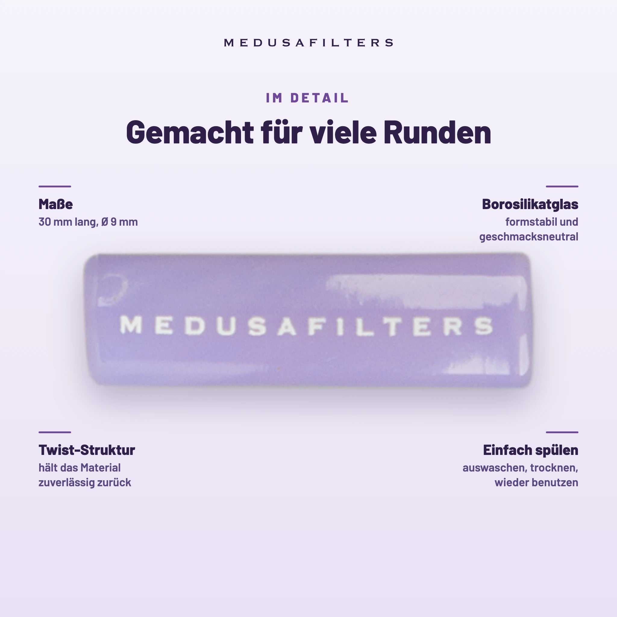 Medusafilters Twisted Glasfilter 9 mm VIOLET – Im Detail
