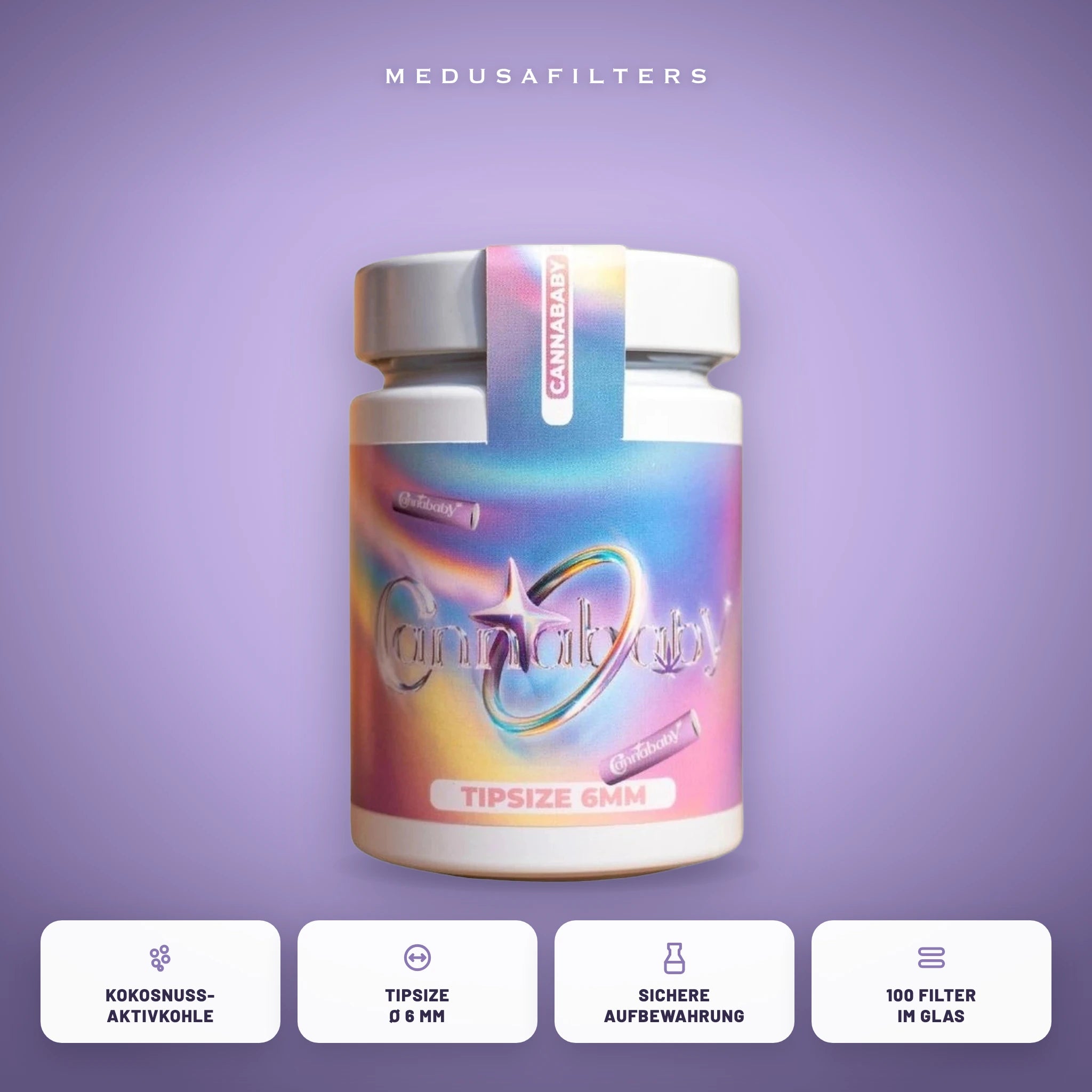 Medusafilters Aktivkohlefilter 6 mm im Glas – 100 Filter CANNABABY – Vorteile