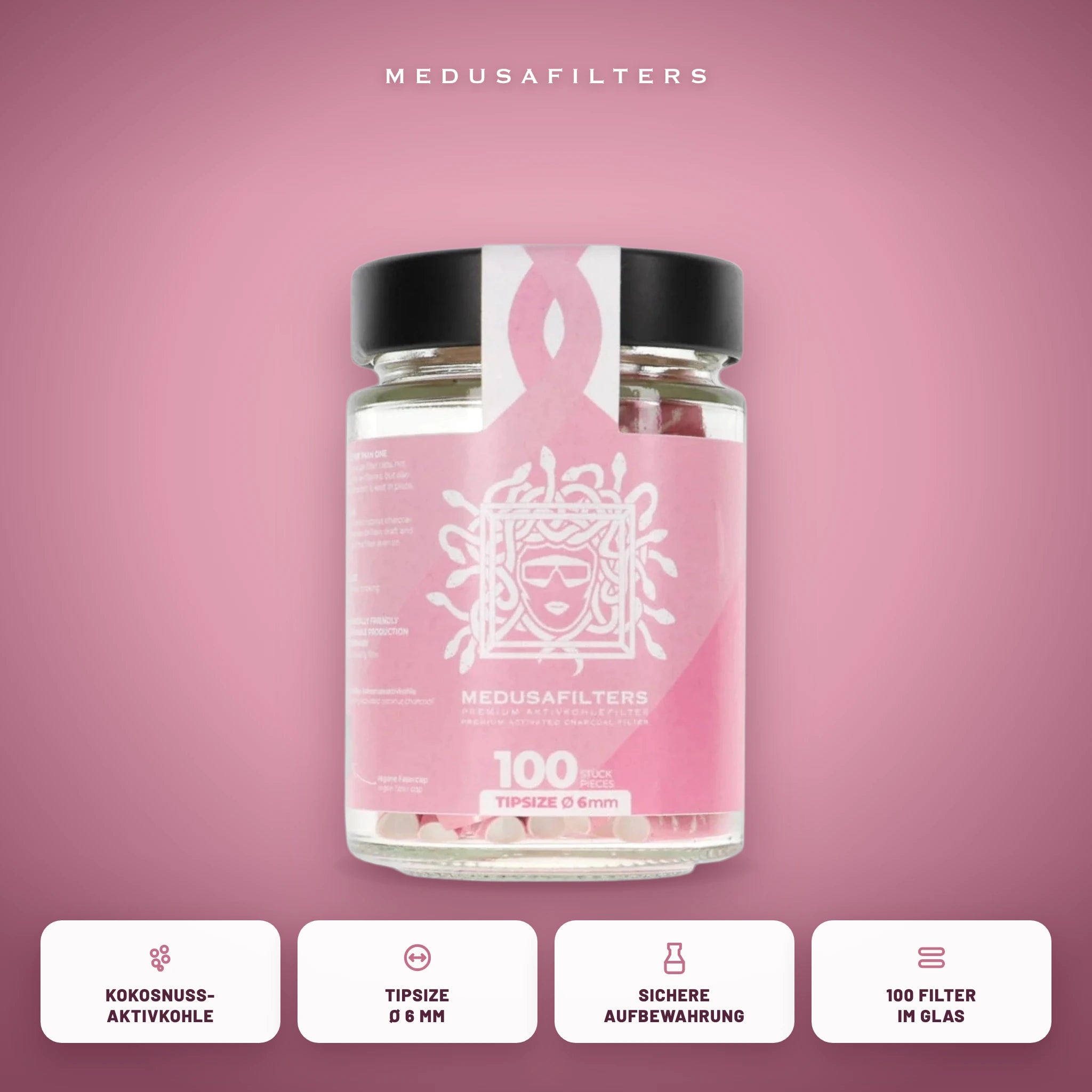Medusafilters Aktivkohlefilter 6 mm im Glas – 100 Filter ROSÉ – Vorteile