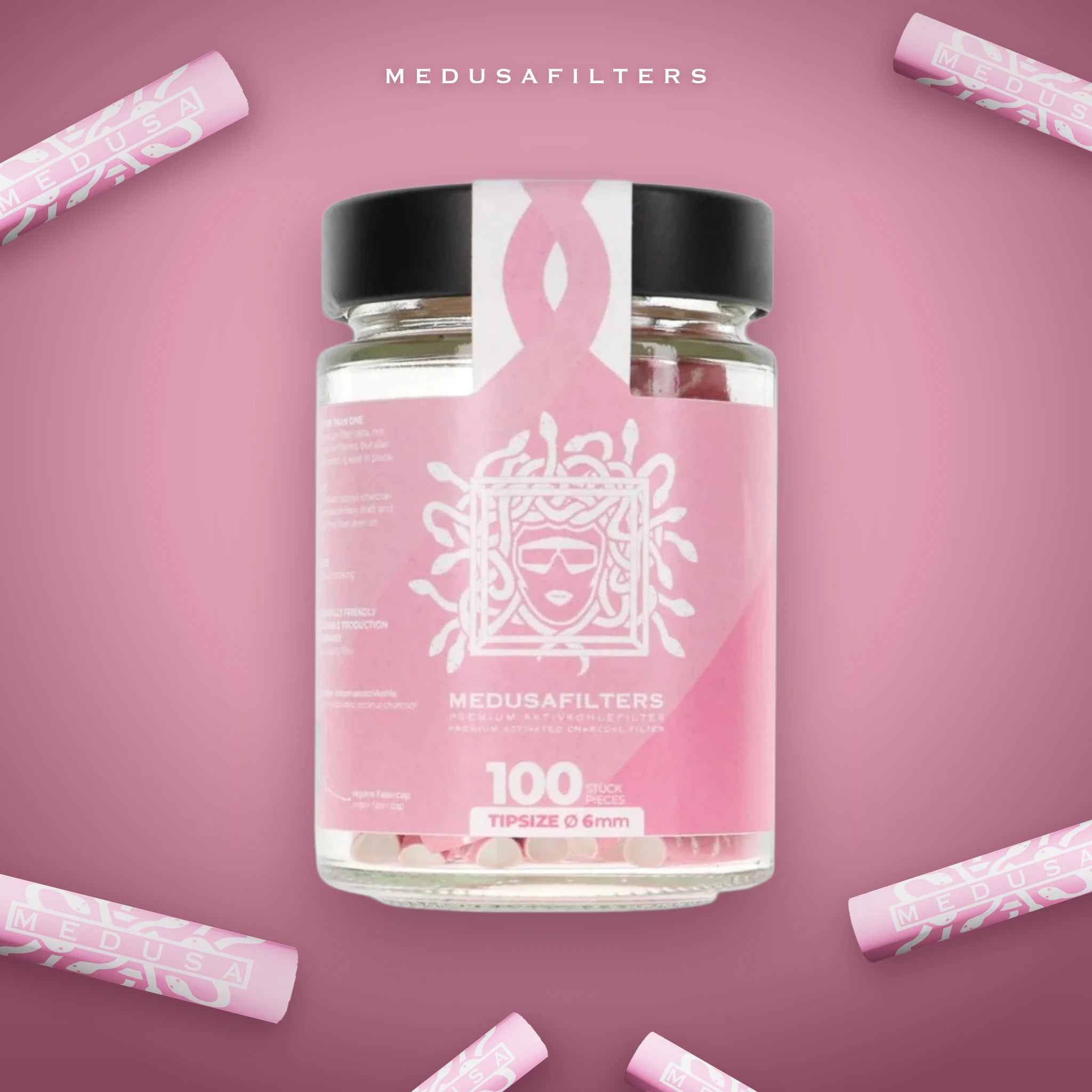 Medusafilters Aktivkohlefilter 6 mm im Glas – 100 Filter ROSÉ – Filter im Überblick