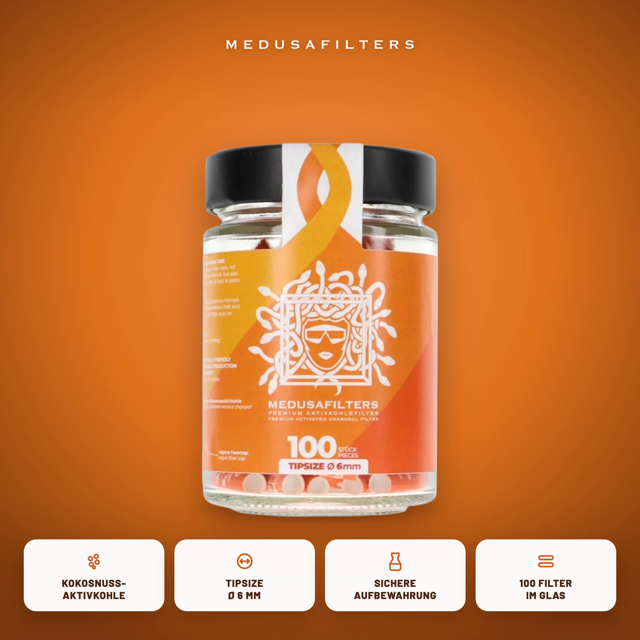 Medusafilters Aktivkohlefilter 6 mm im Glas – 100 Filter SUNSET – Vorteile