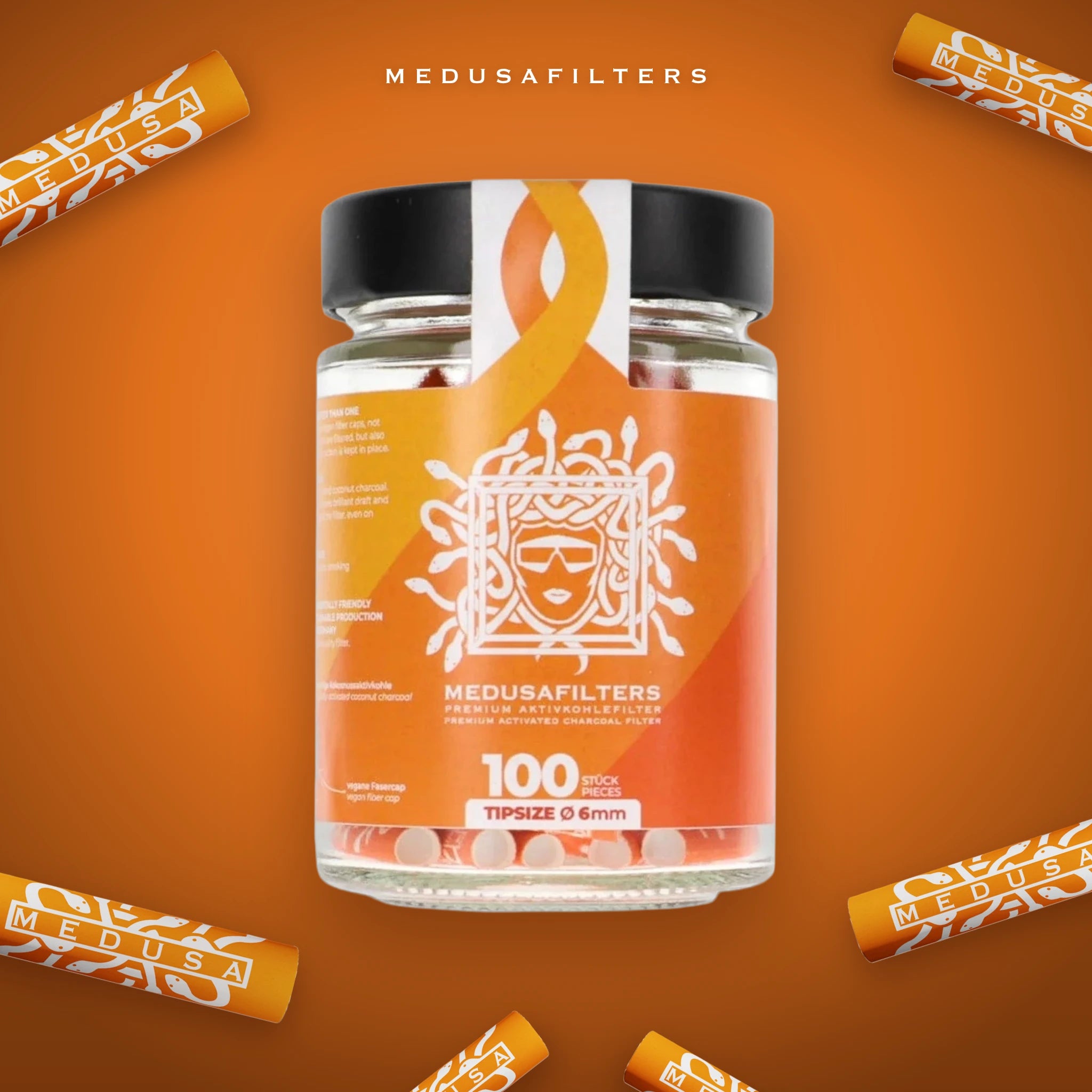 Medusafilters Aktivkohlefilter 6 mm im Glas – 100 Filter SUNSET – Filter im Überblick
