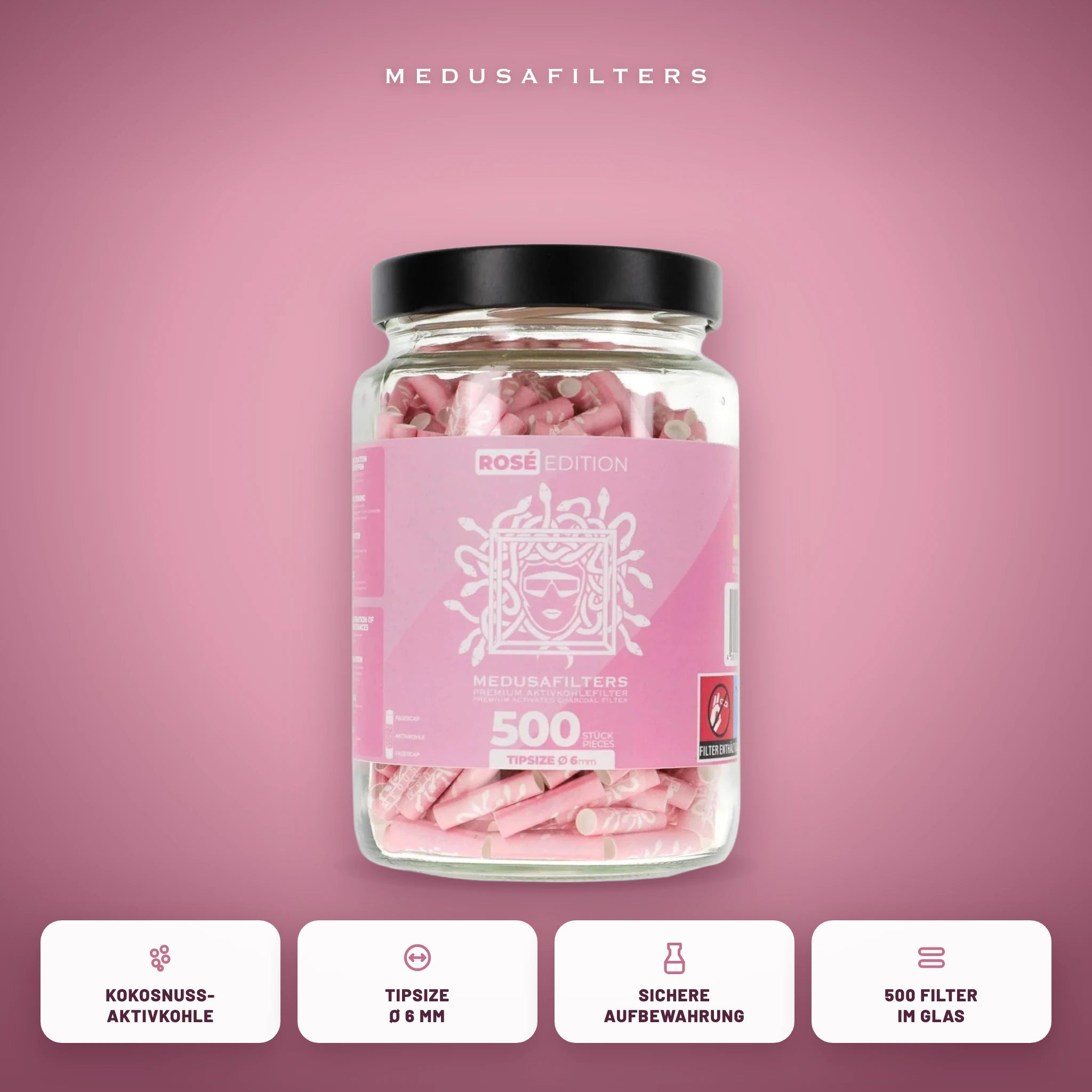 Medusafilters Aktivkohlefilter 6 mm im Glas – 500 Filter ROSÉ – Vorteile