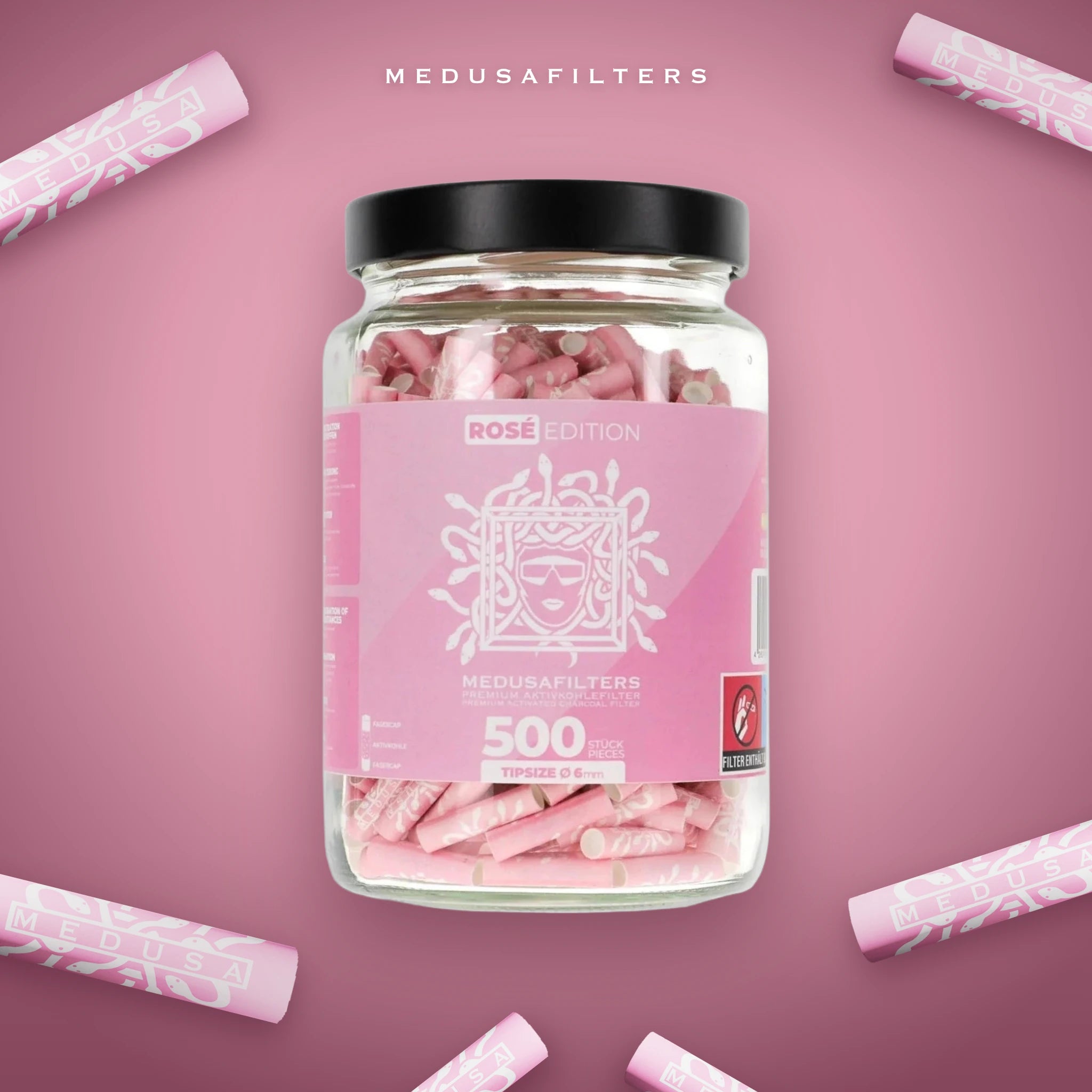Medusafilters Aktivkohlefilter 6 mm im Glas – 500 Filter ROSÉ – Filter im Überblick