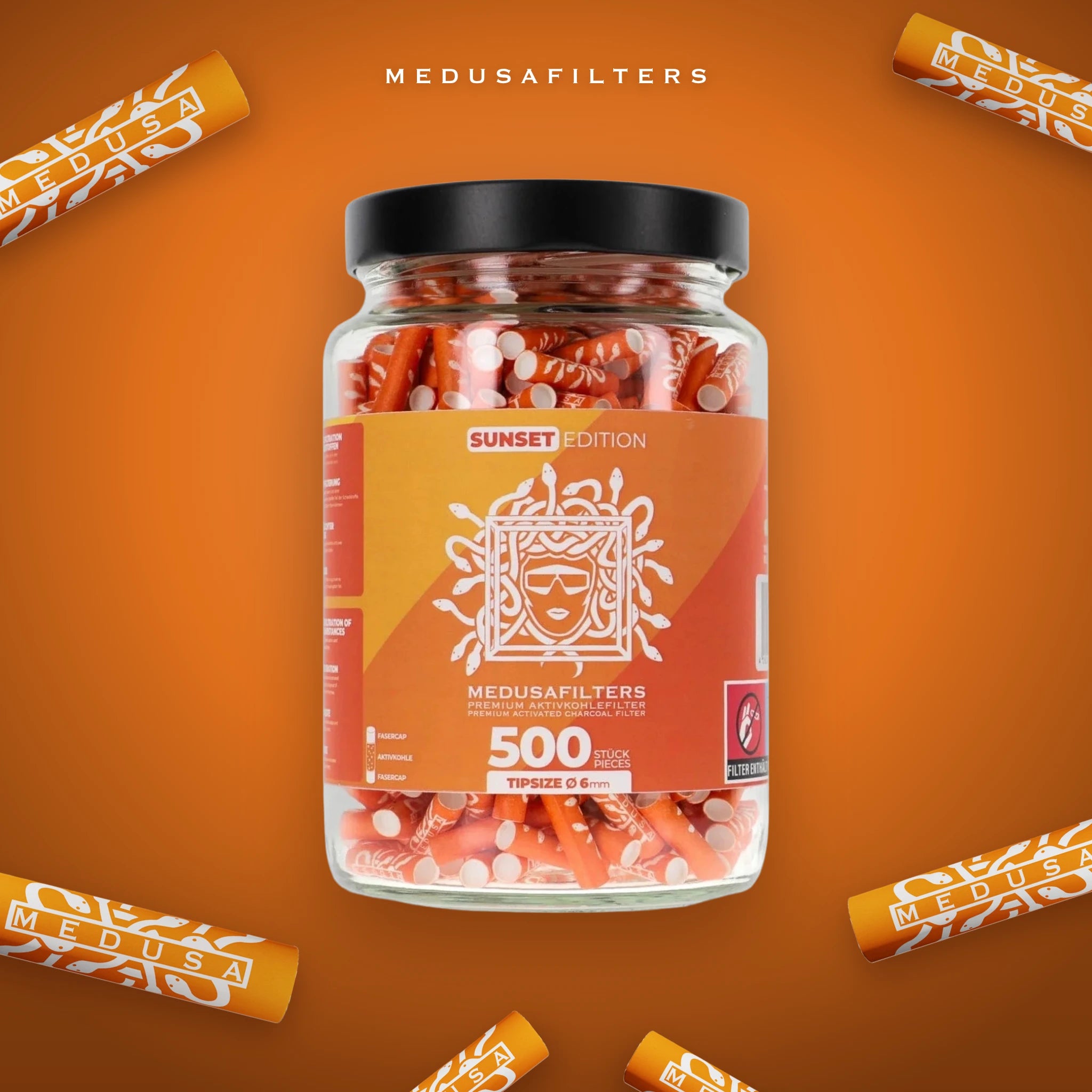 Medusafilters Aktivkohlefilter 6 mm im Glas – 500 Filter SUNSET – Filter im Überblick