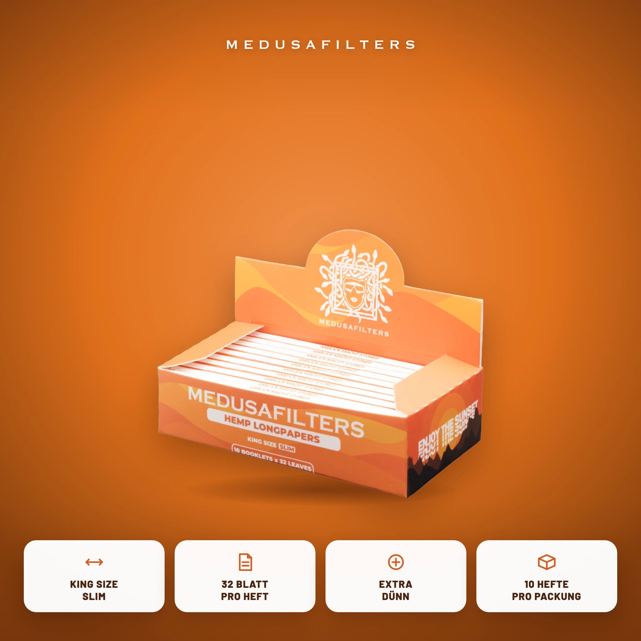 Medusafilters Longpapers King Size Slim SUNSET – 10er Display – Vorteile
