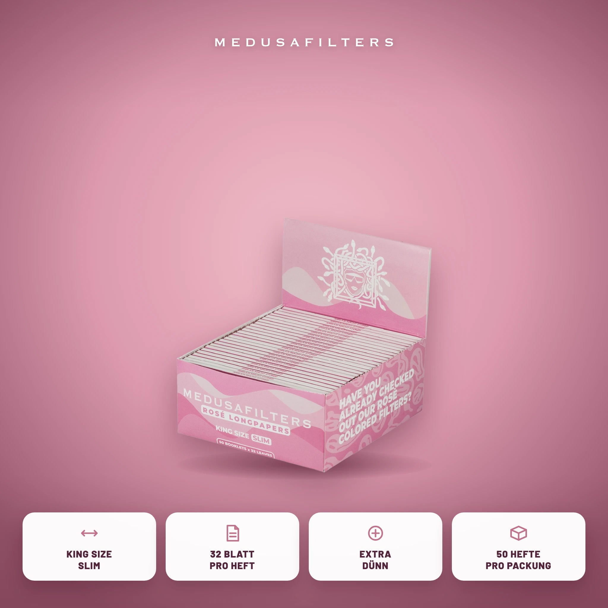 Medusafilters Longpapers King Size Slim ROSÉ – 50er Display – Vorteile