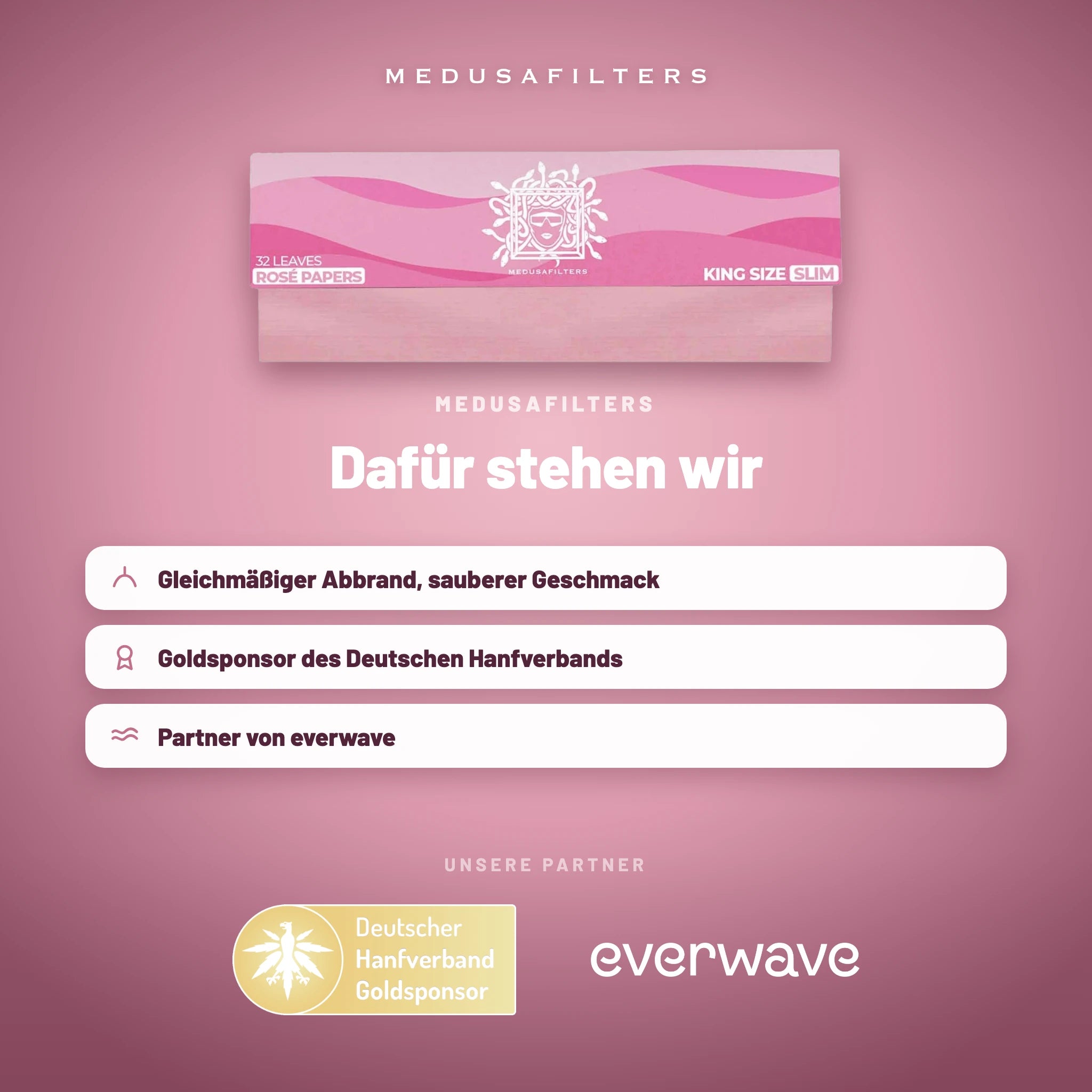 Medusafilters Longpapers King Size Slim ROSÉ – 50er Display – Marke und Partner