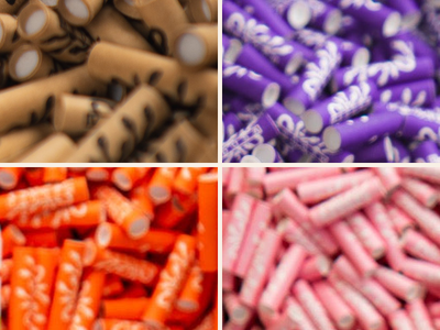 Vier Nahaufnahmen von Filtern in ORGANIC, VIOLET, SUNSET und ROSÉ