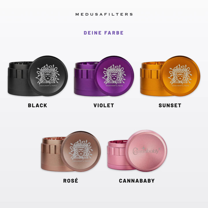 Deine Farbe: Aluminium Spike Grinder in BLACK, VIOLET, SUNSET, ROSÉ und in der CANNABABY Edition