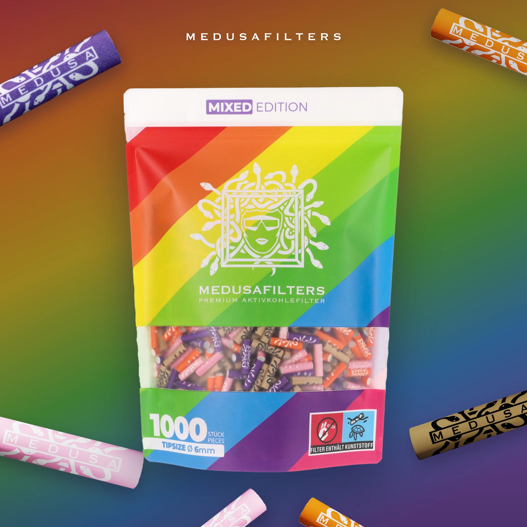 Medusafilters MIXED Edition 1000er Packung mit Aktivkohlefiltern in allen Farben