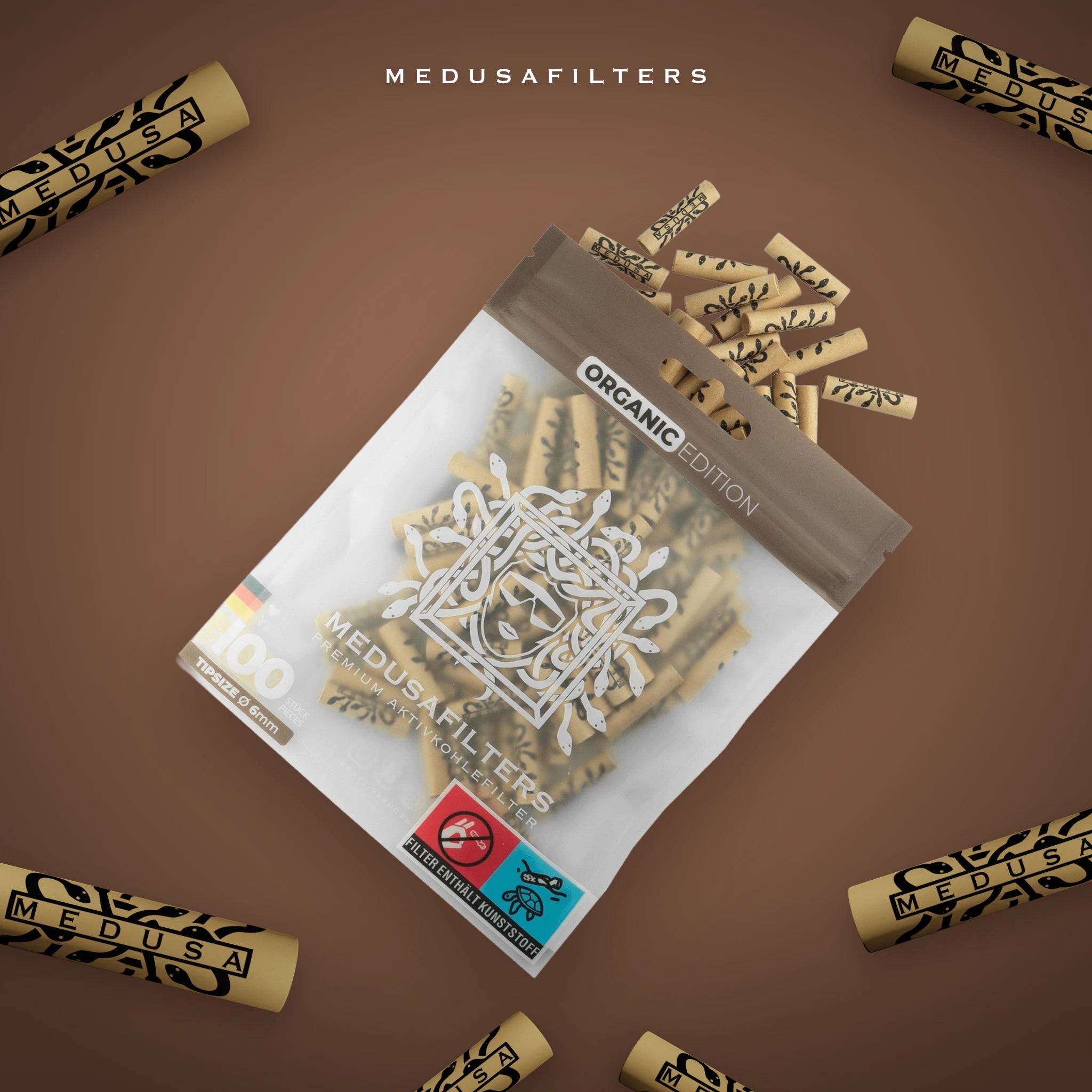 Medusafilters ORGANIC Edition 100er Packung mit Aktivkohlefiltern