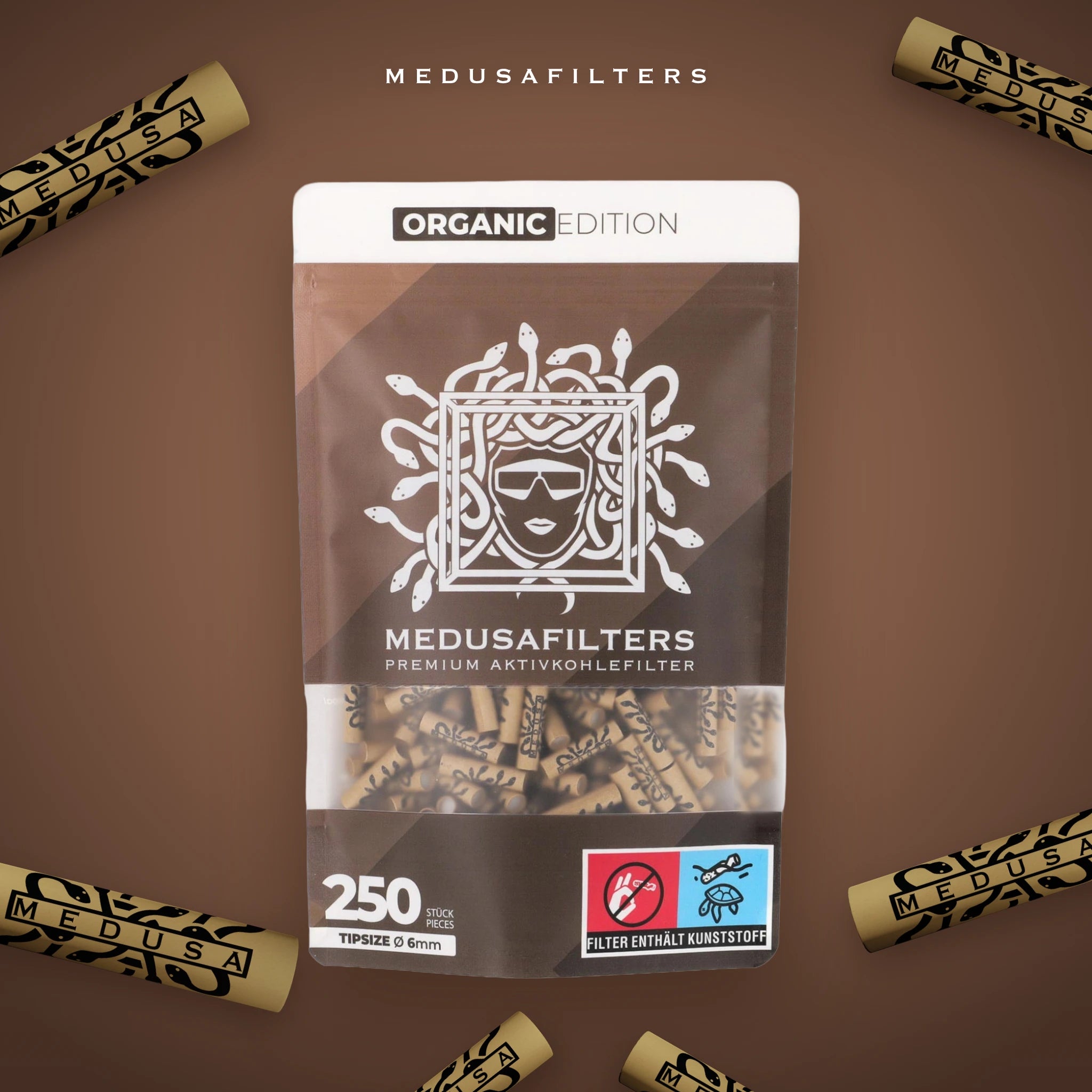 Medusafilters ORGANIC Edition 250er Packung mit Aktivkohlefiltern