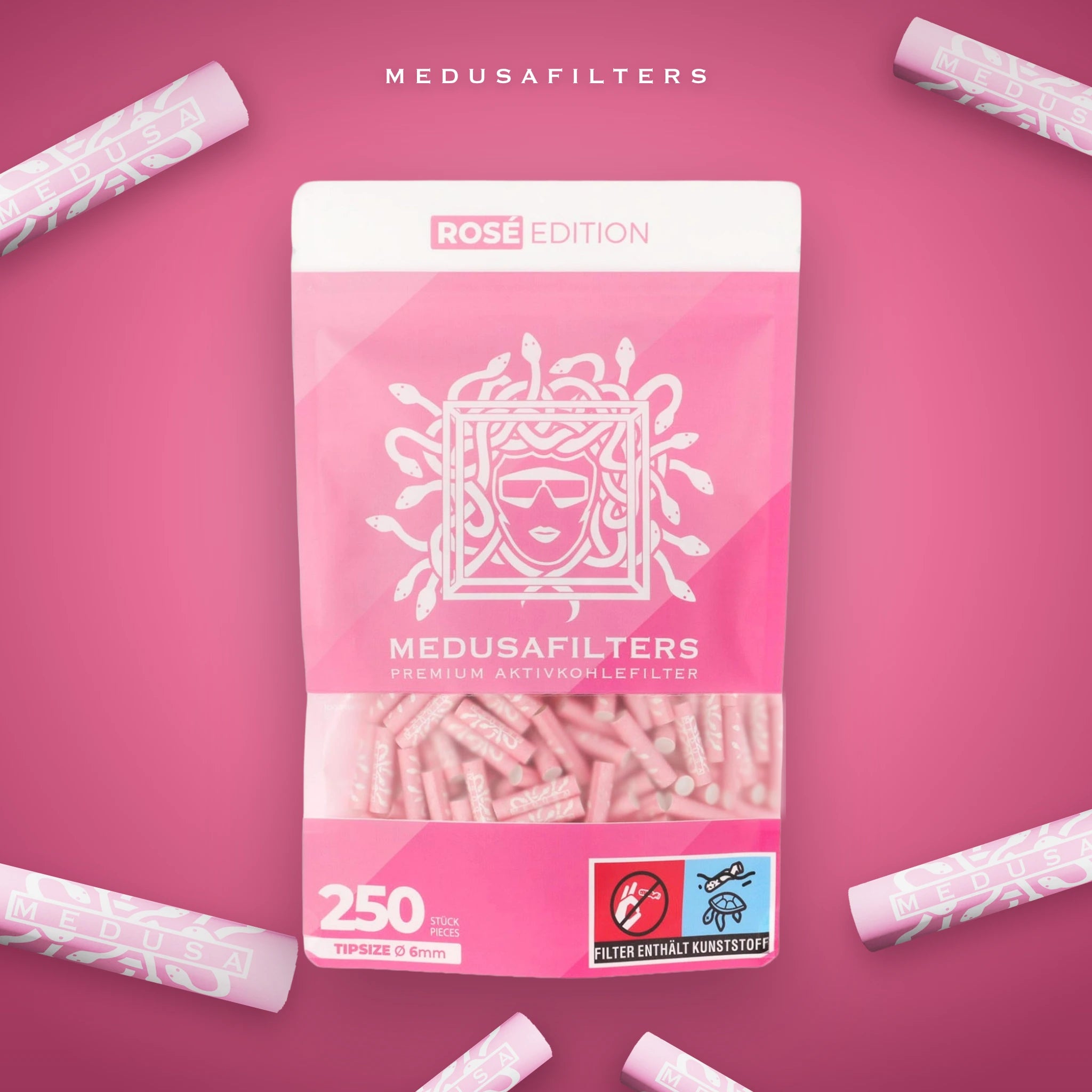 Medusafilters ROSÉ Edition 250er Packung mit Aktivkohlefiltern