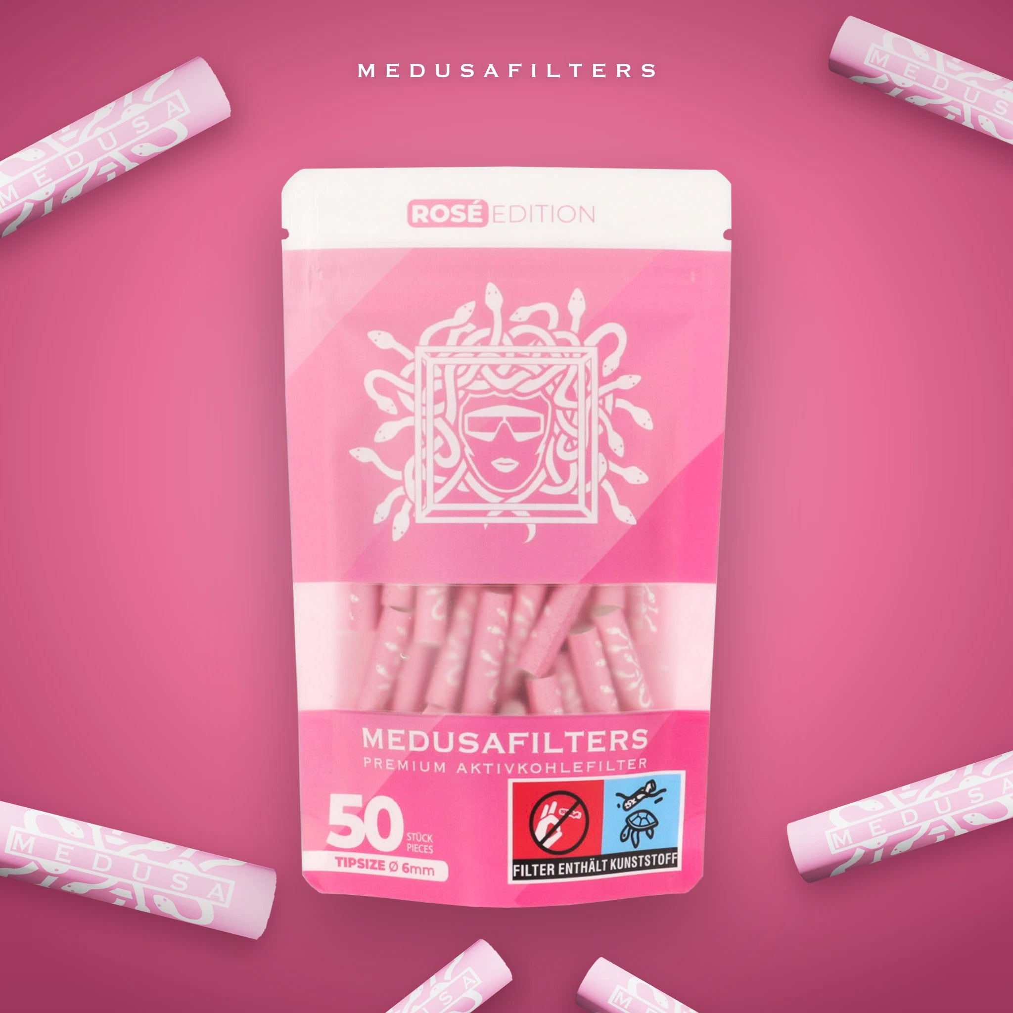Medusafilters ROSÉ Edition 50er Packung mit Aktivkohlefiltern