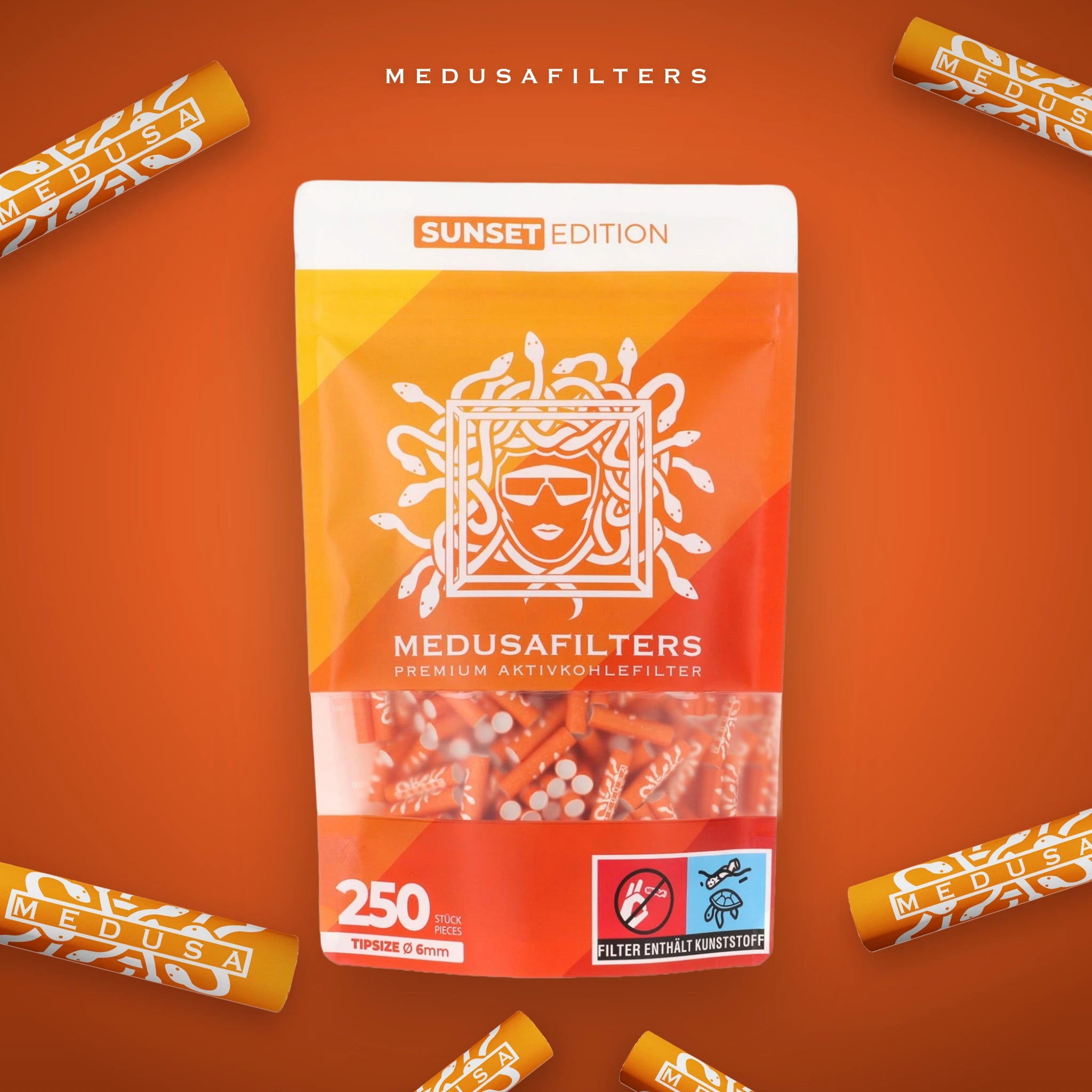 Medusafilters SUNSET Edition 250er Packung mit Aktivkohlefiltern