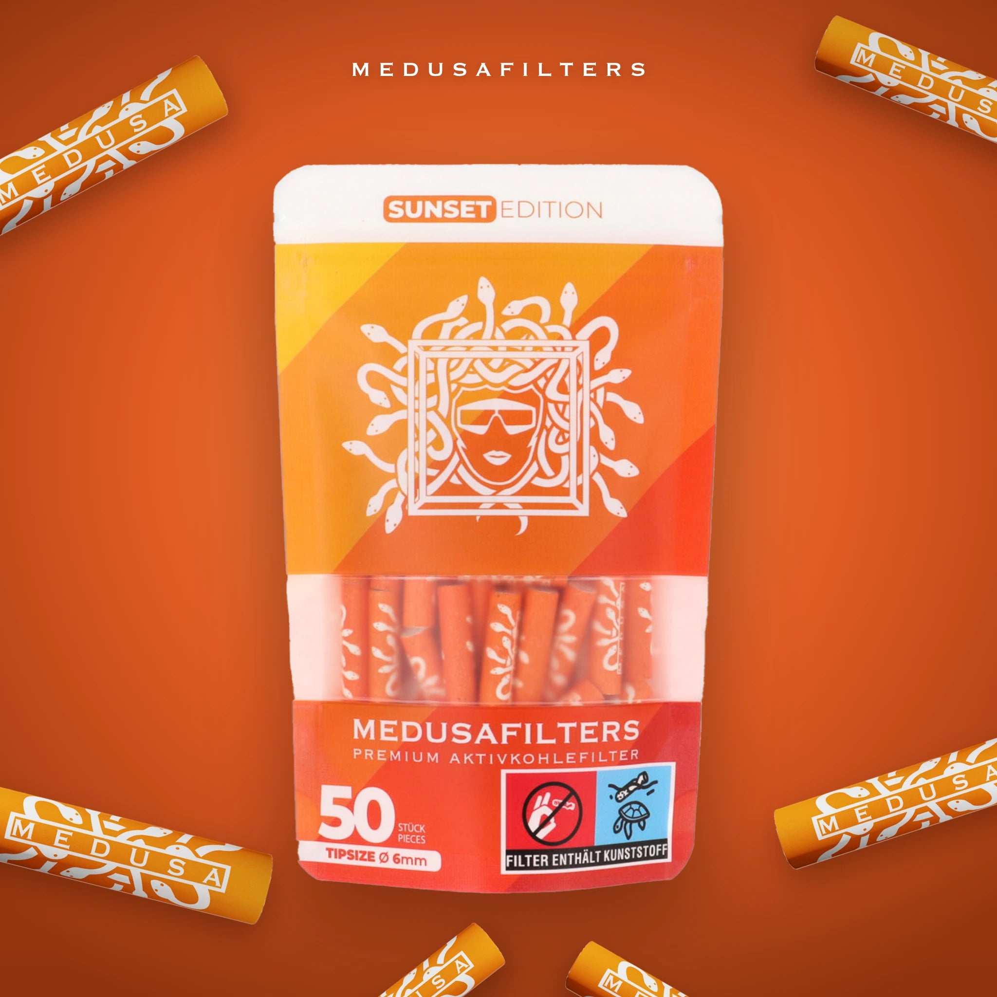 Medusafilters SUNSET Edition 50er Packung mit Aktivkohlefiltern