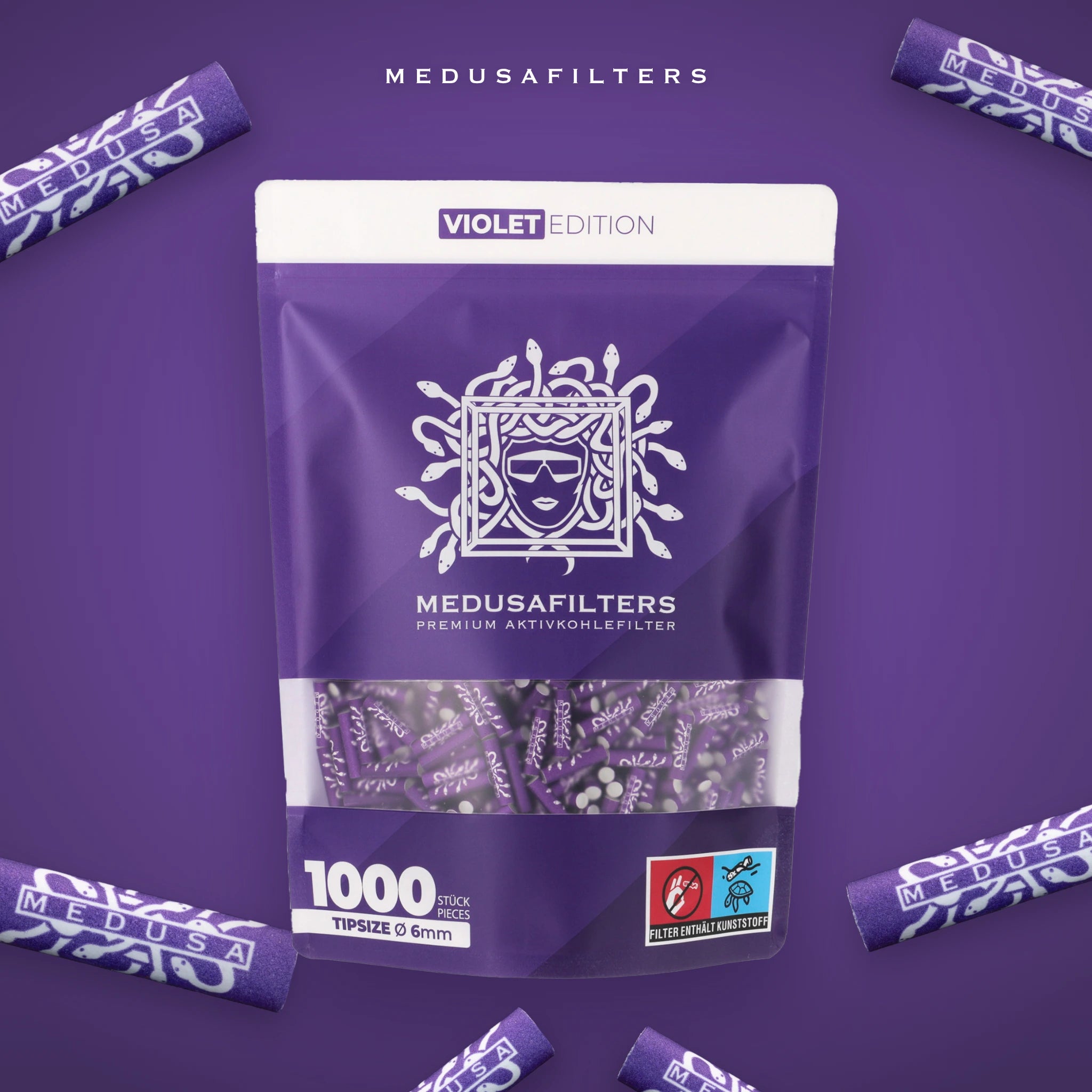 Medusafilters VIOLET Edition 1000er Packung mit Aktivkohlefiltern