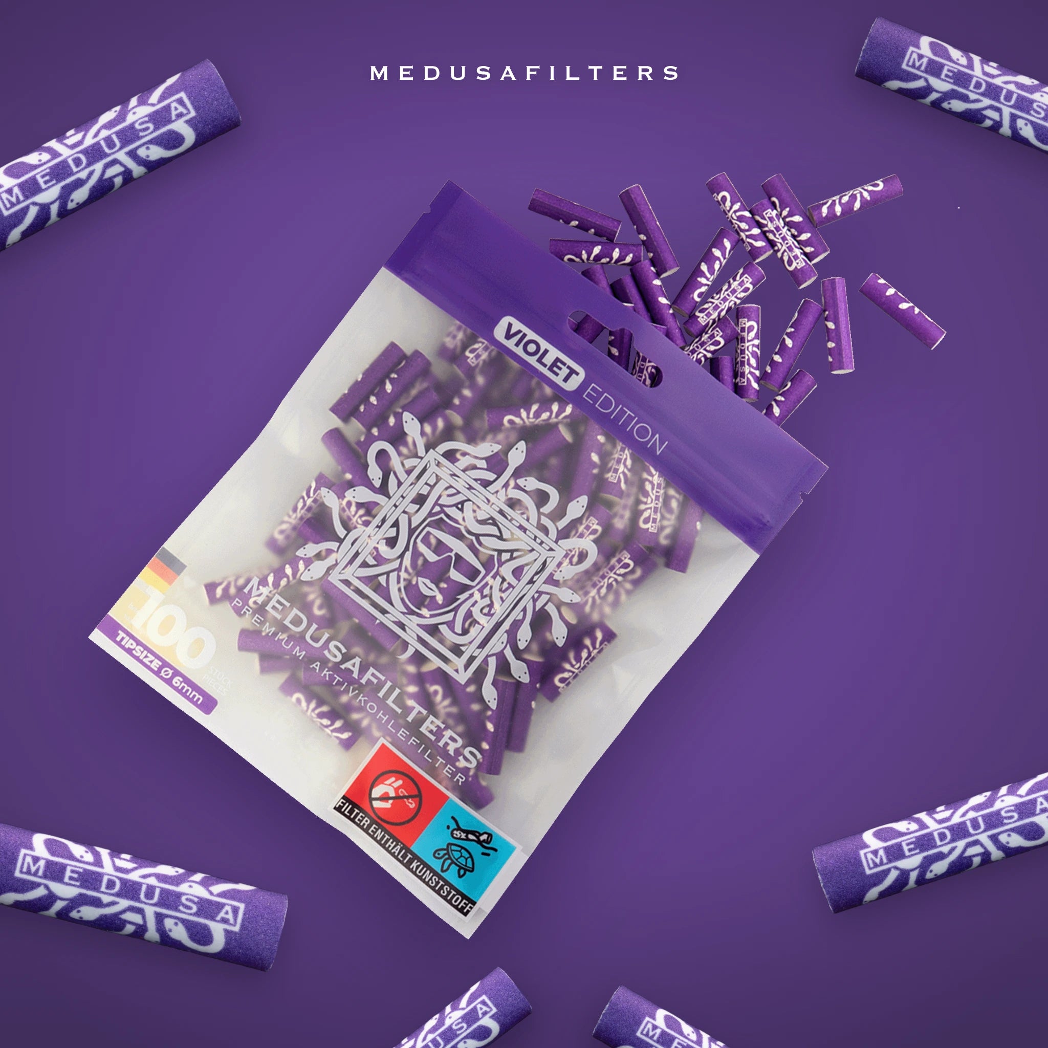 Medusafilters VIOLET Edition 100er Packung mit Aktivkohlefiltern