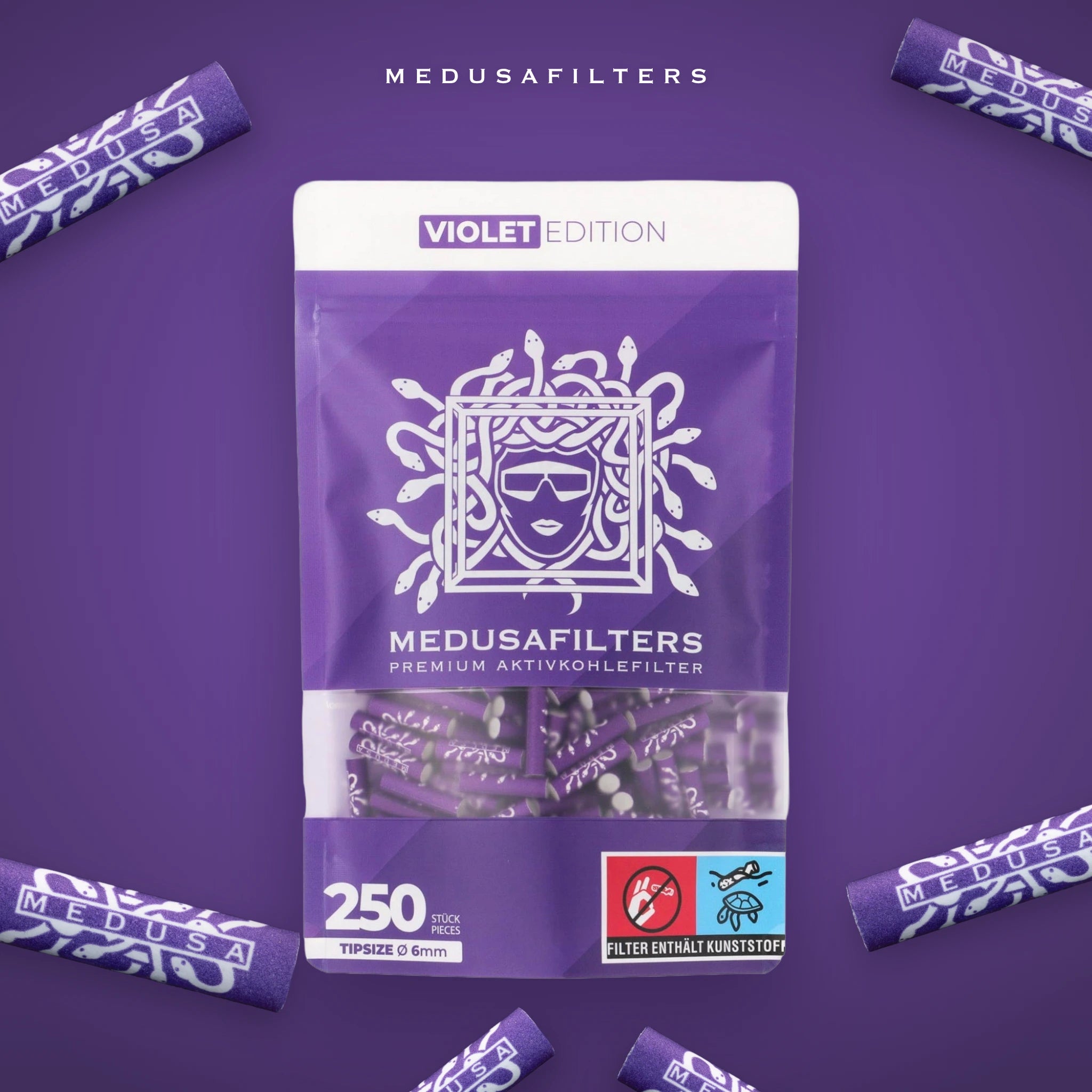 Medusafilters VIOLET Edition 250er Packung mit Aktivkohlefiltern