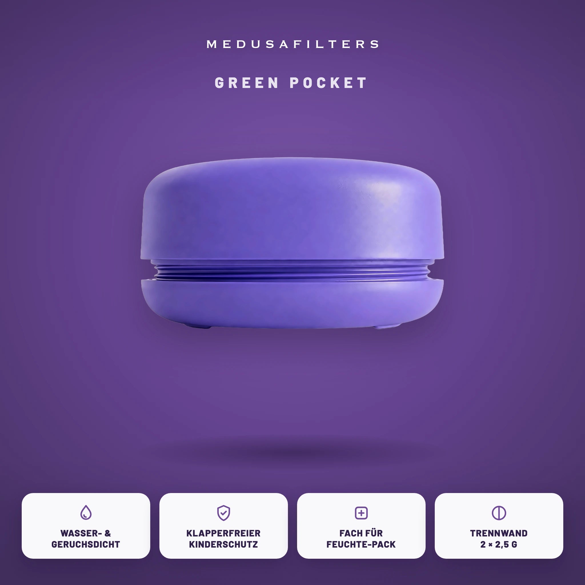 Green Pocket Violet: wasser- & geruchsdicht, kindersicherer Verschluss, Feuchte-Pack-Fach, Trennwand